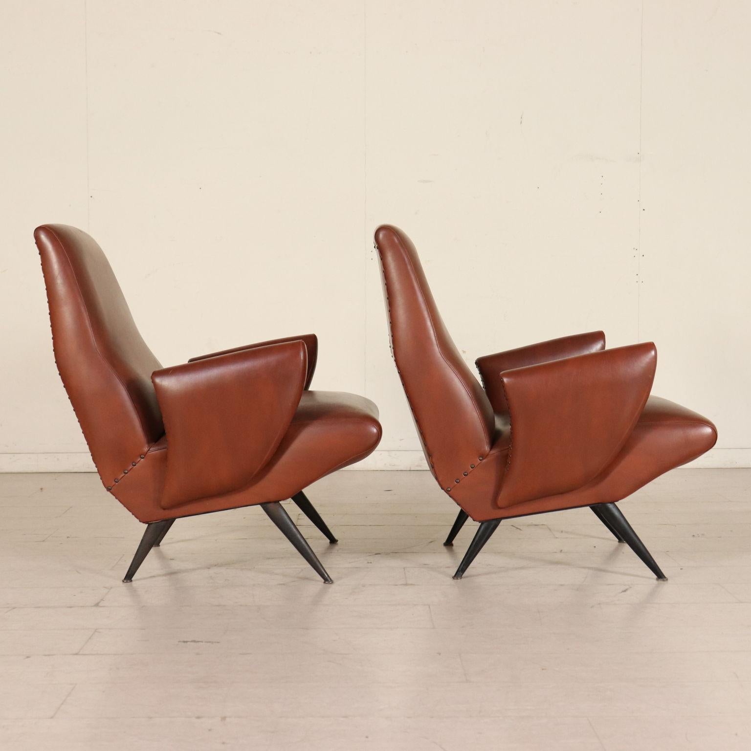 Mid-Century Modern Pair of Armchairs by Nino Zoncada Leatherette Vintage Italy 1950s