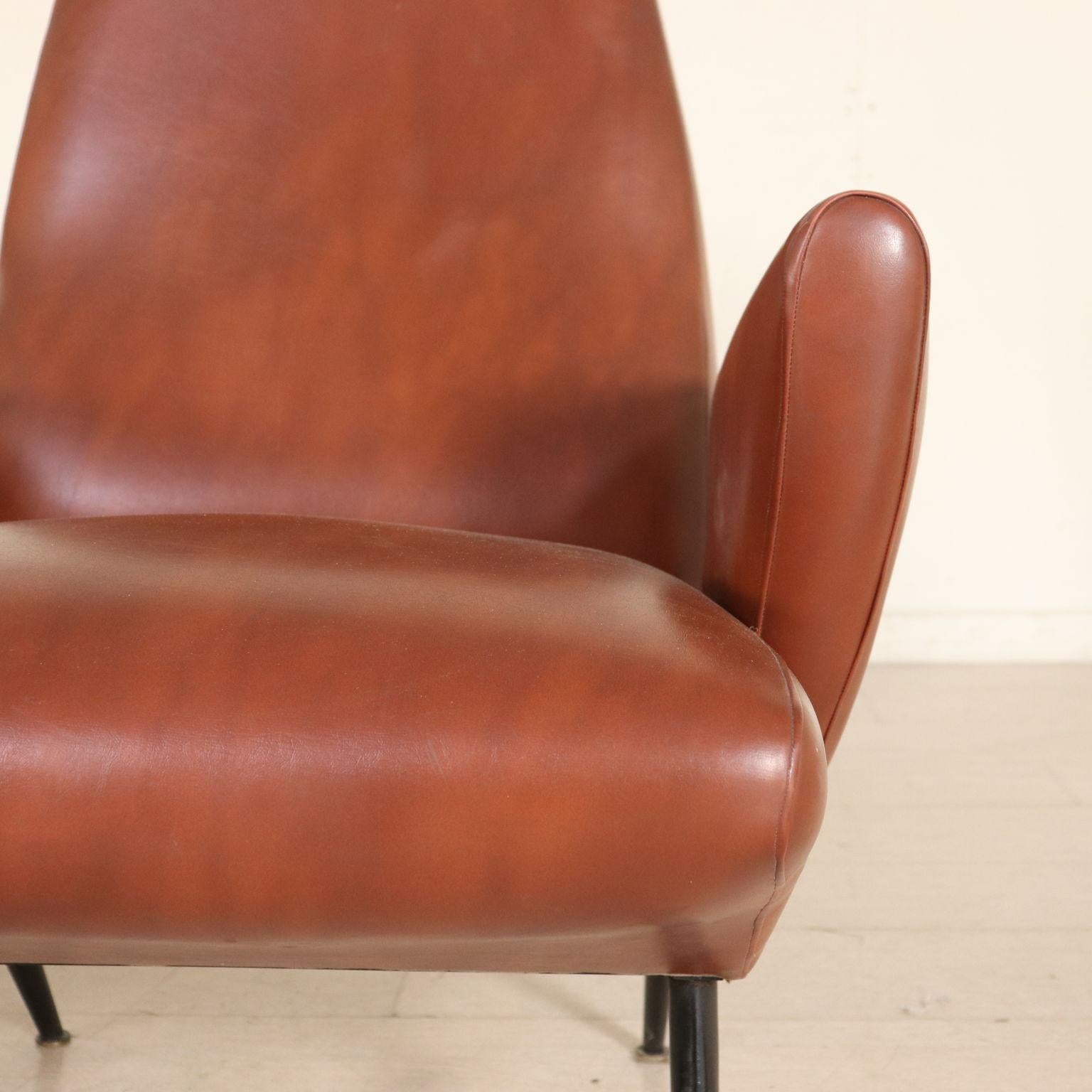 Mid-20th Century Pair of Armchairs by Nino Zoncada Leatherette Vintage Italy 1950s