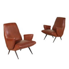 Pair of Armchairs by Nino Zoncada Leatherette Vintage Italy 1950s