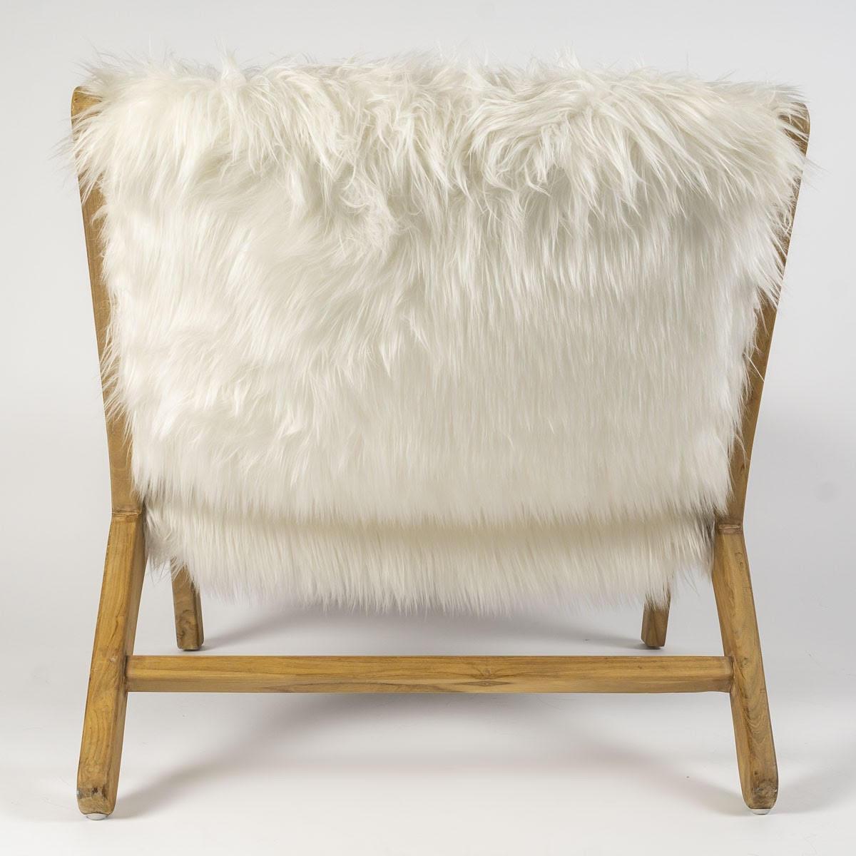 20ième siècle Paire de fauteuils Olivier Schrijver en fourrure synthétique blanche et bois naturel. en vente