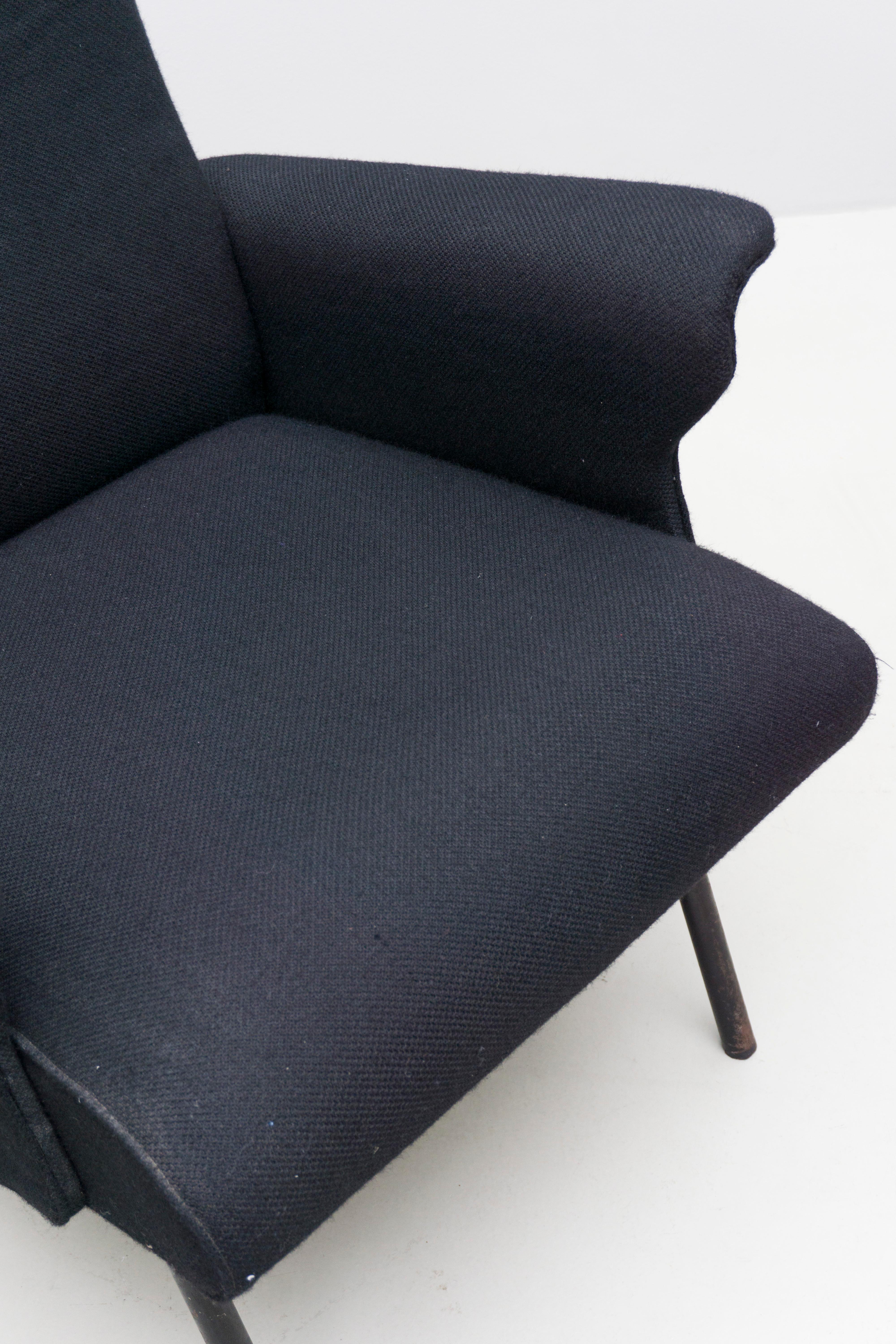 Pair of Armchairs by Osvaldo Borsani, black wool, manufactured by TECNO, 1955 4