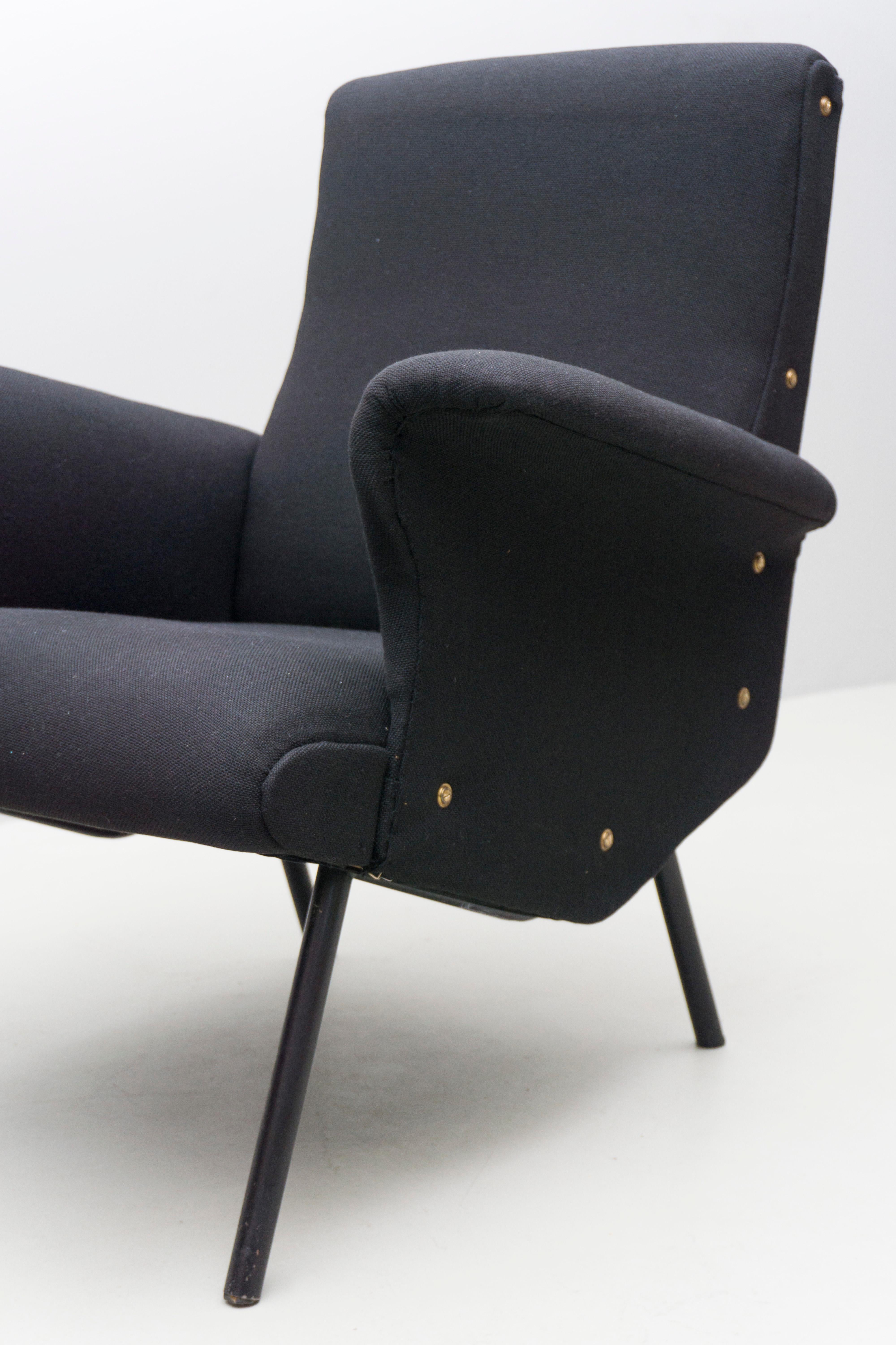 Metal Pair of Armchairs by Osvaldo Borsani, black wool, manufactured by TECNO, 1955