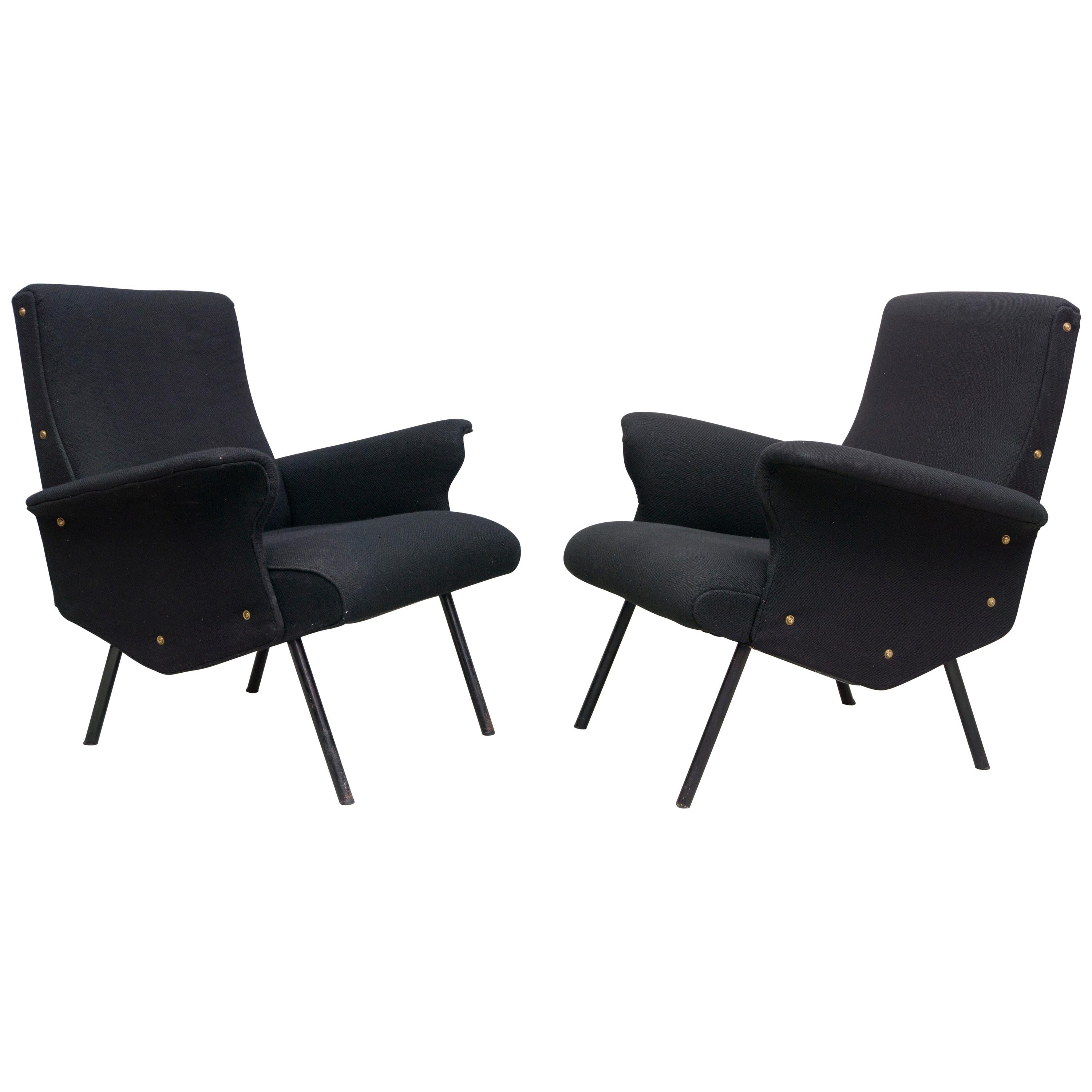 Pair of Armchairs by Osvaldo Borsani, black wool, manufactured by TECNO, 1955