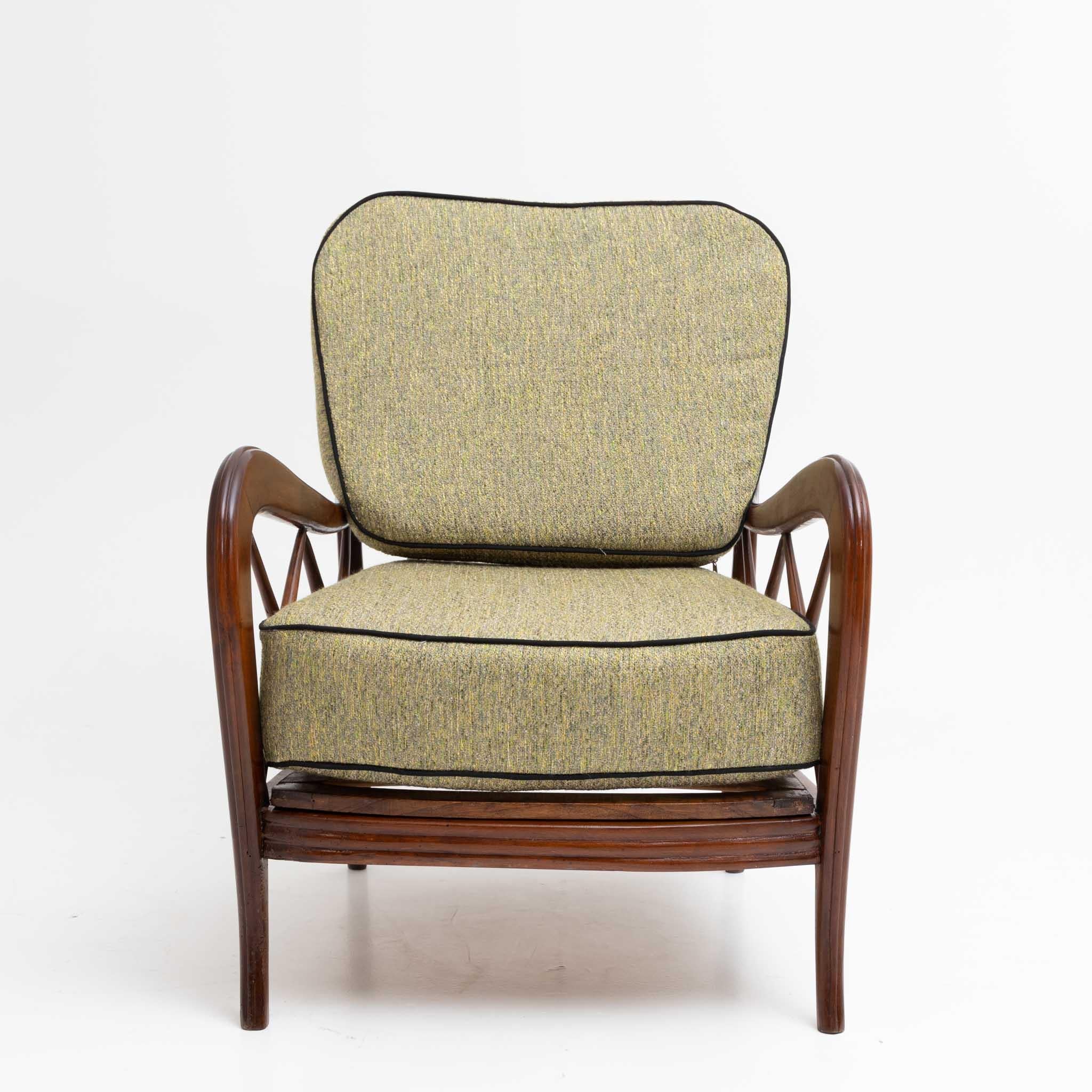 Stained Pair of green Armchairs by Paolo Buffa, polished and reupholstered, Italy, 1940s