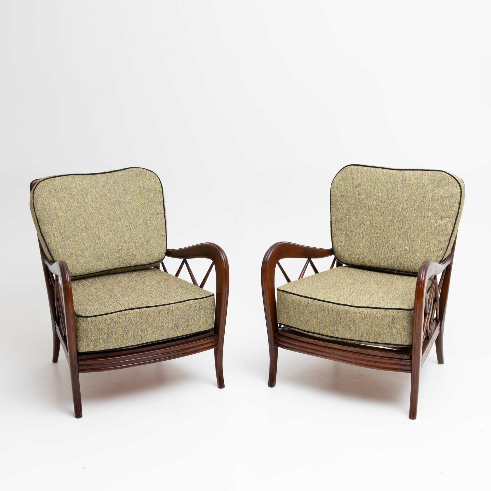 Pair of green Armchairs by Paolo Buffa, polished and reupholstered, Italy, 1940s 1