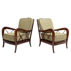 Pair of green Armchairs by Paolo Buffa, polished and reupholstered, Italy, 1940s