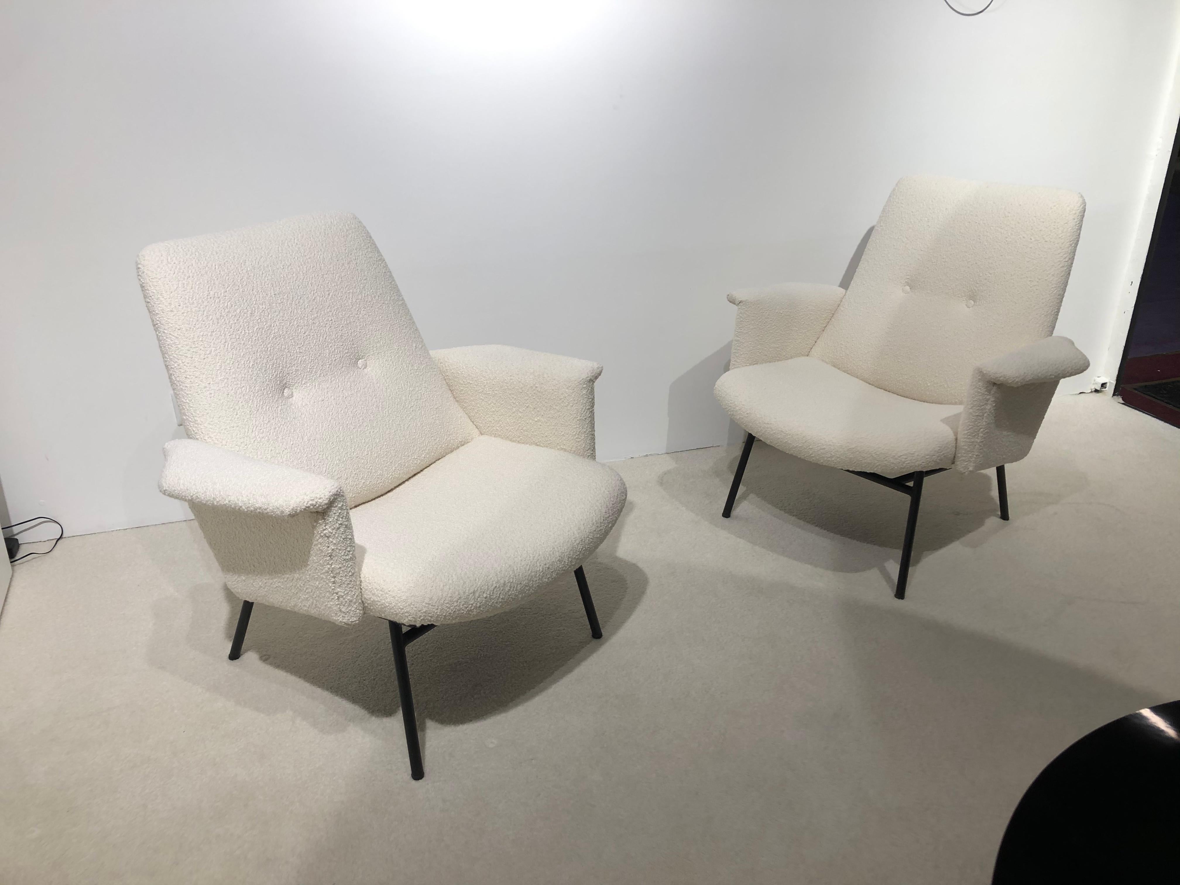 French Pair of Armchairs by Pierre Guariche, 1960 For Sale