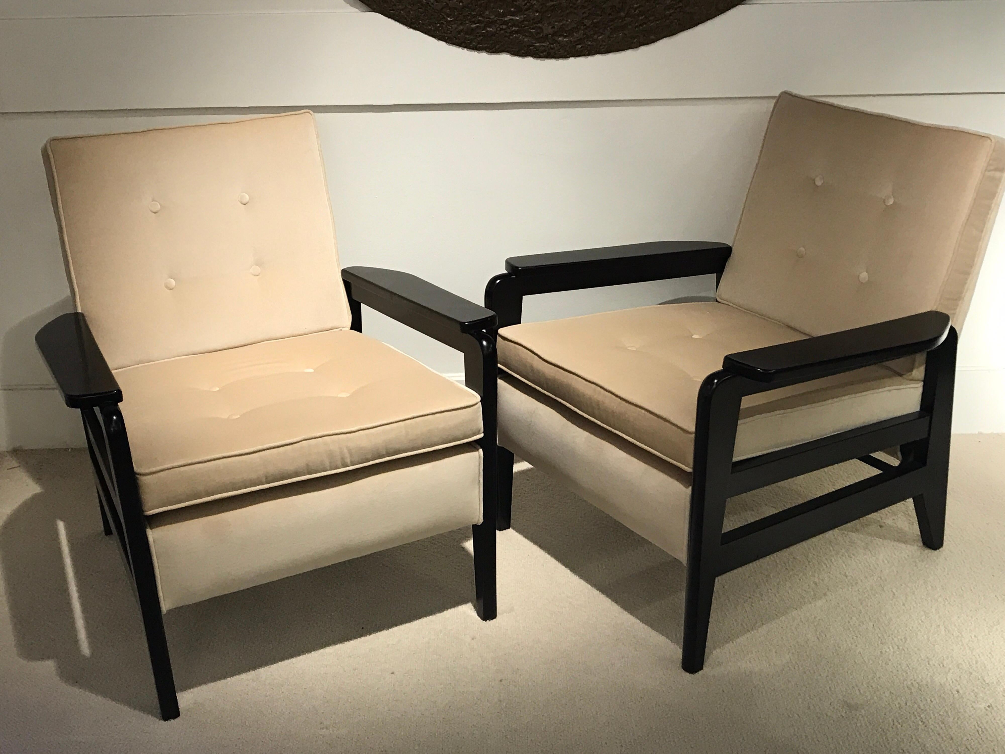 Pair of 1950s armchairs by Pierre Guariche.
Wood has been Relaquered.
Reuphostered.