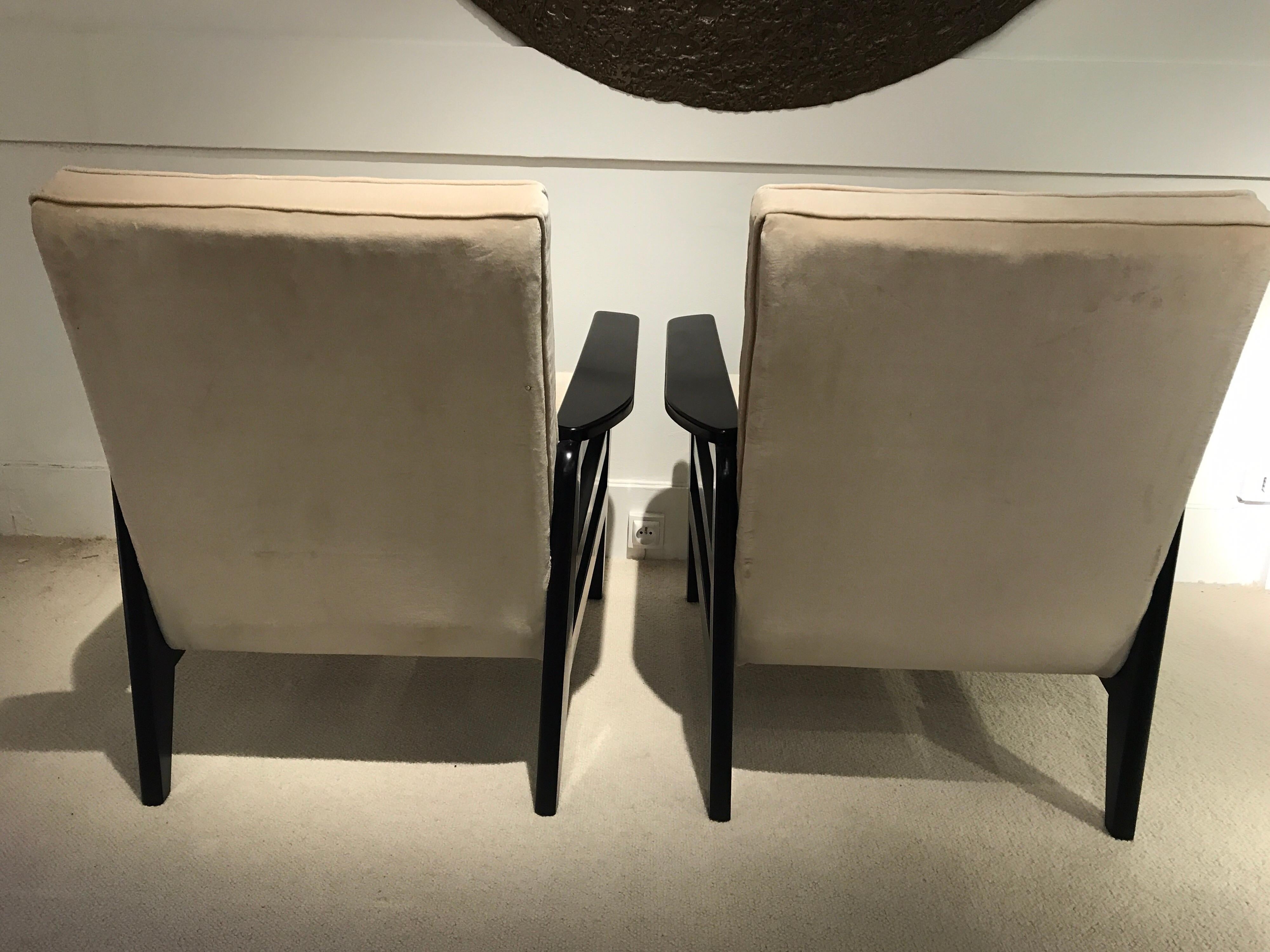 Fabric Pair of Armchairs by Pierre Guariche