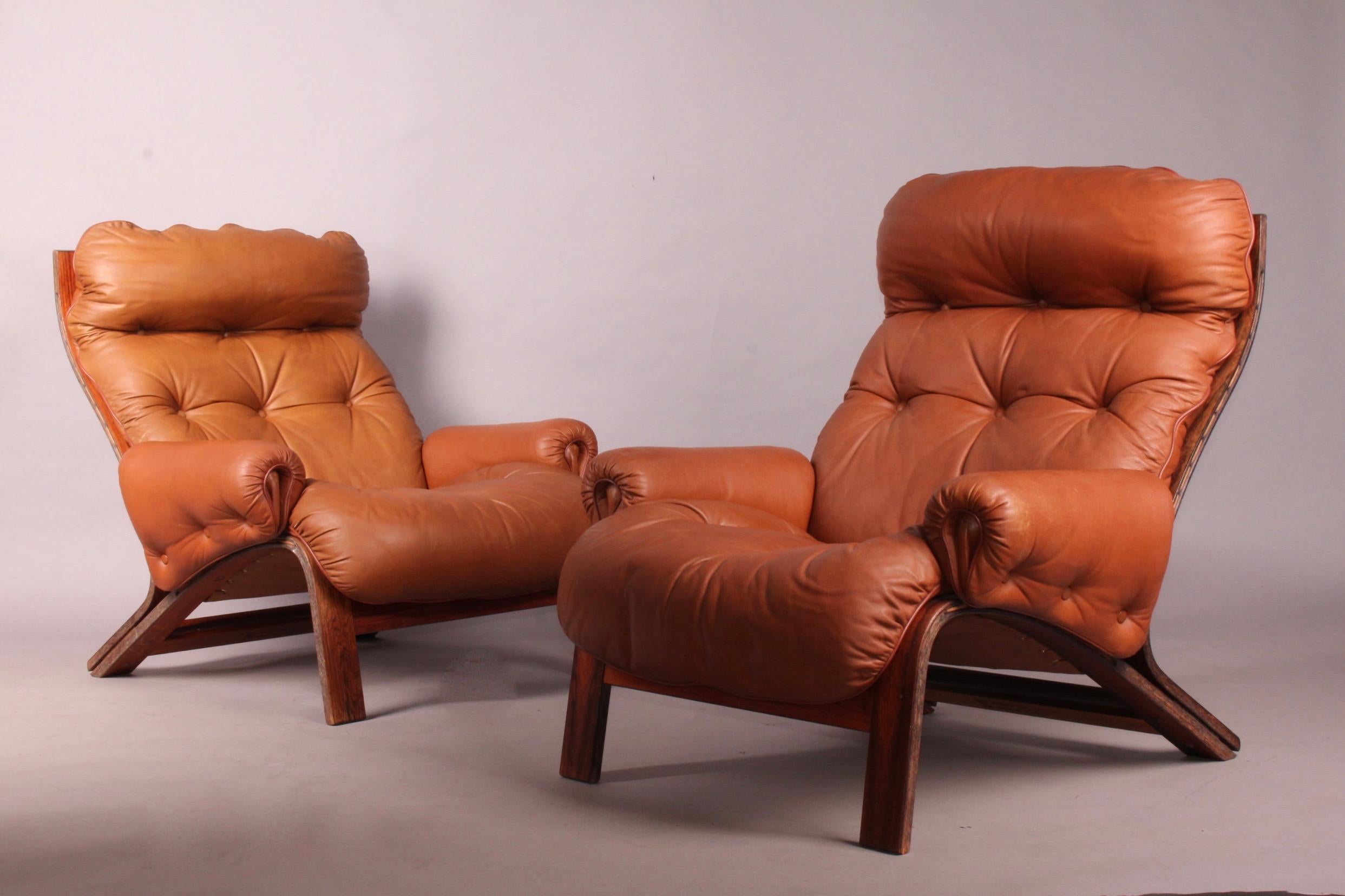 Leather Pair of Armchairs by Rybo Rykken