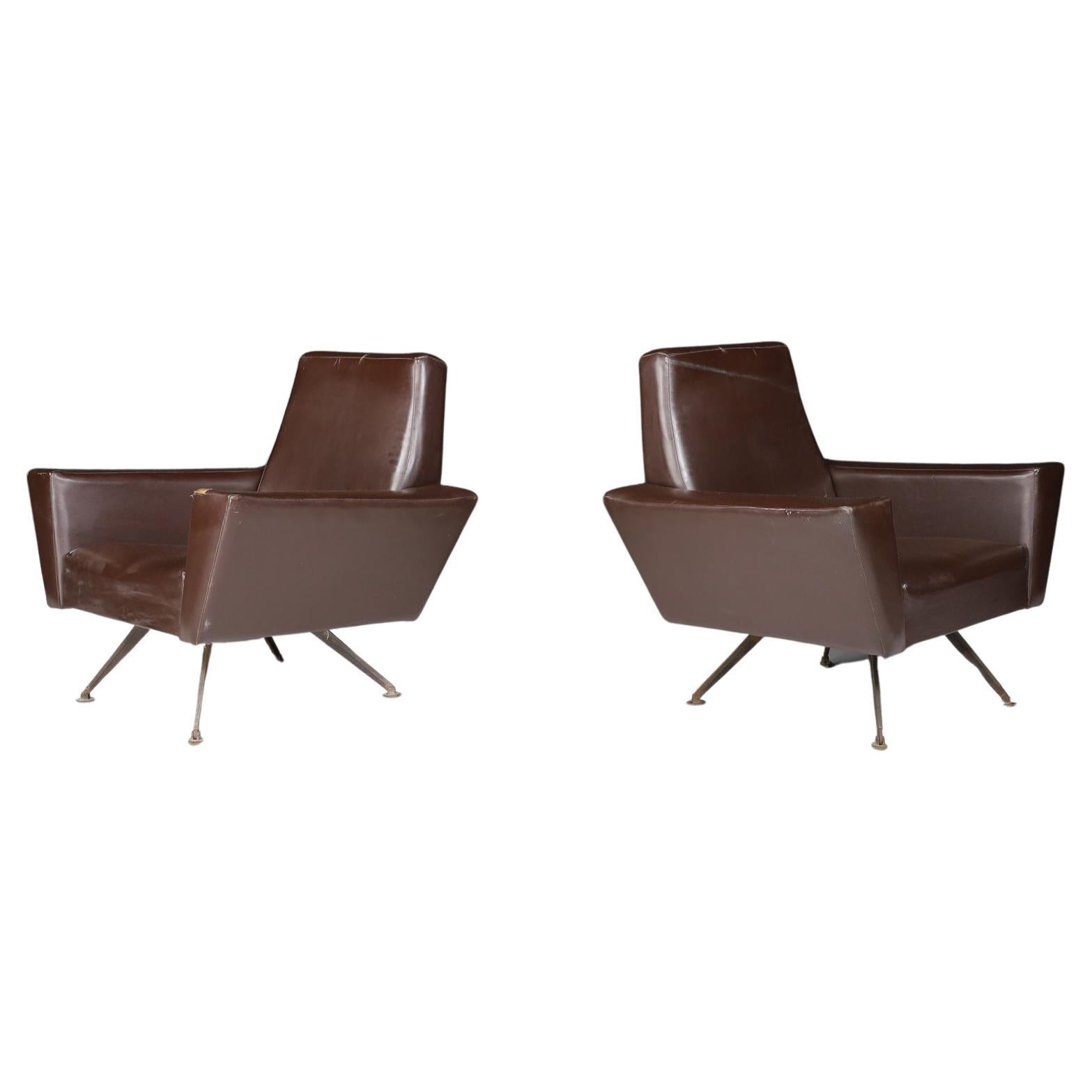 Pair of Armchairs by Studio Tecnico Italy A.P.A. and Designed by Lenzi 1950s For Sale