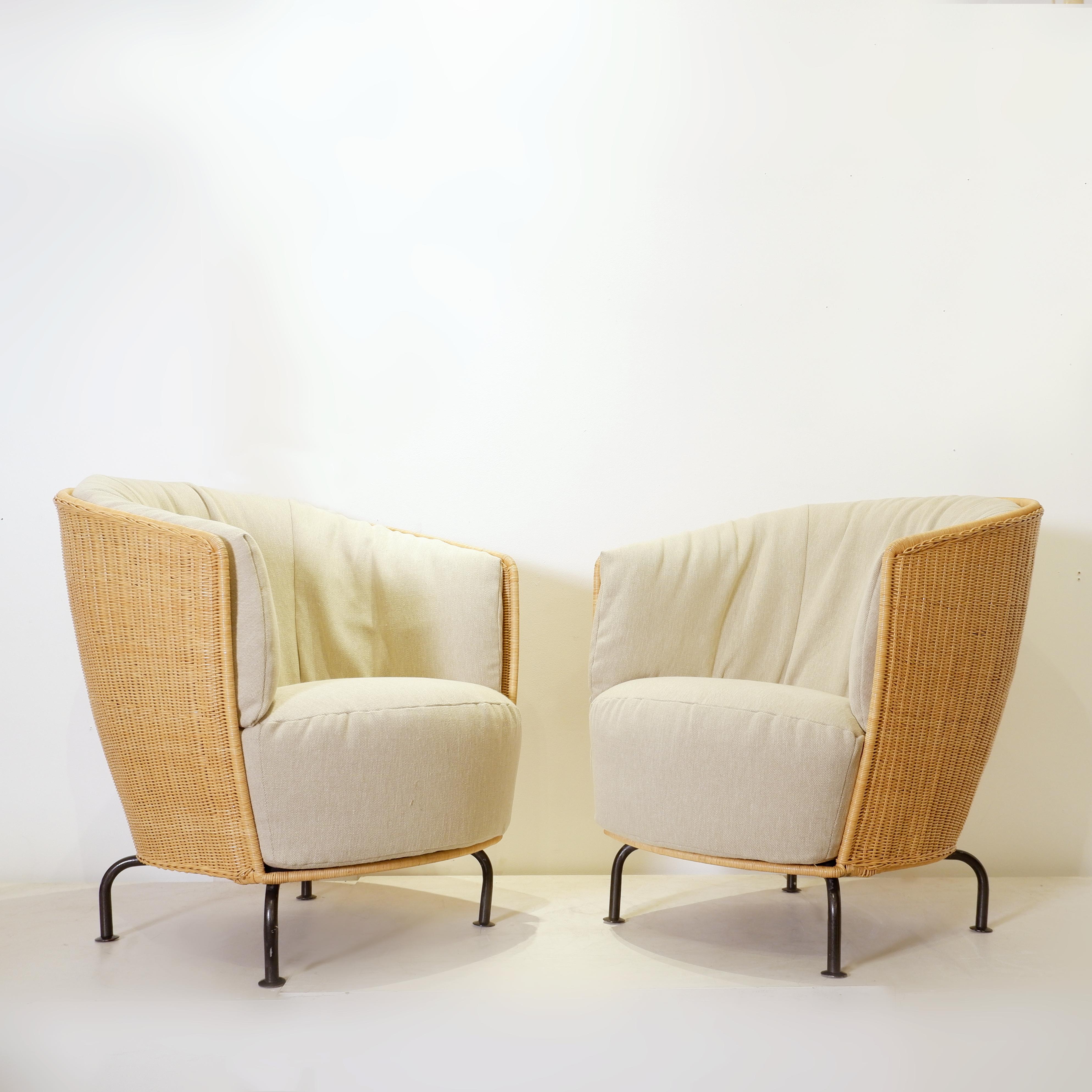 Mid-Century Modern Pair of armchairs by Thibault Desombre for Cinna For Sale