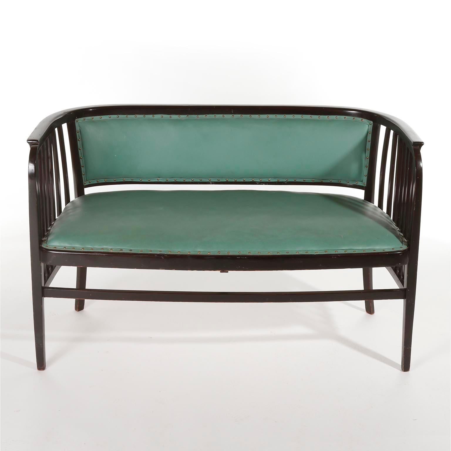 Paire de Fauteuils Chairs Marcel Kammerer, Thonet, Cuir Vert Turquoise, 1910 en vente 3