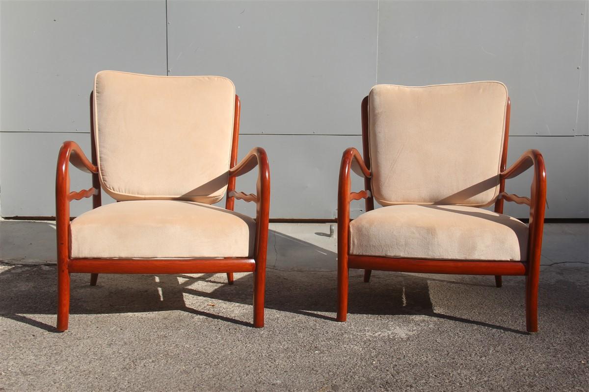 Pair of Armchairs Cherrywood Paolo Buffa Midcentury Italian Design 1950 Beige In Good Condition In Palermo, Sicily