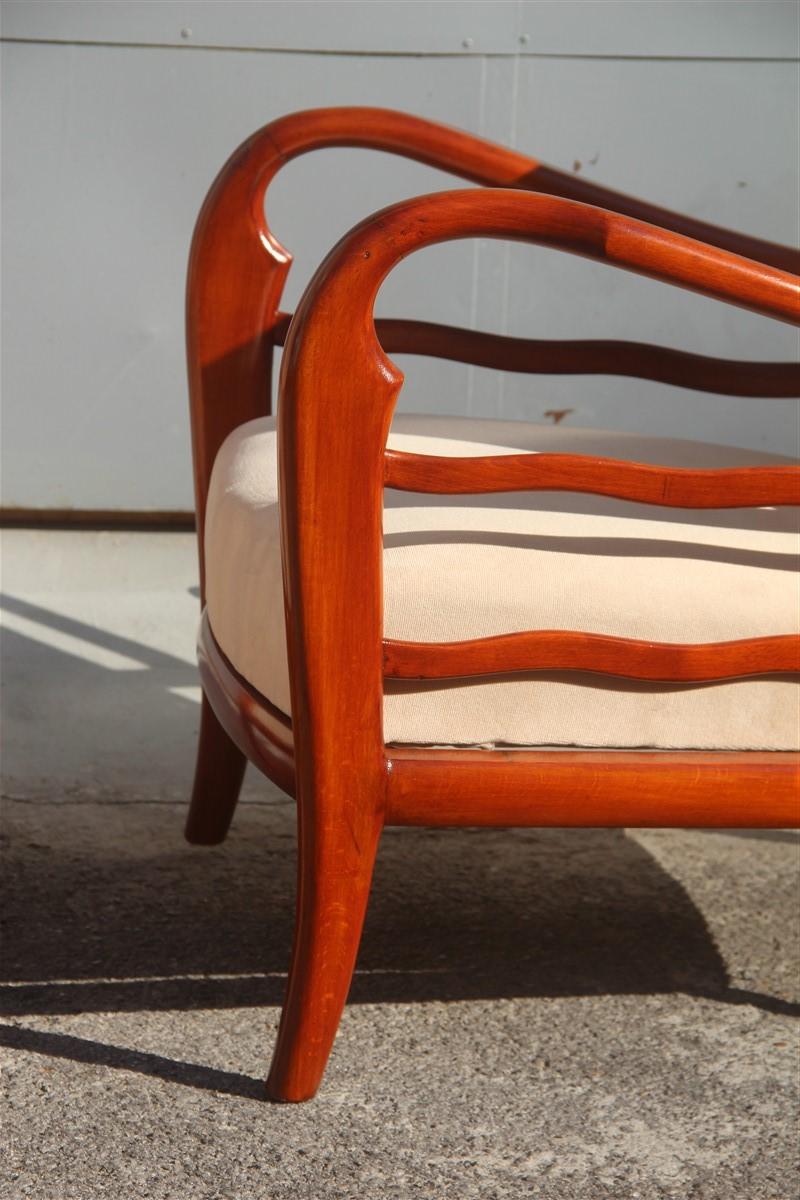 Velvet Pair of Armchairs Cherrywood Paolo Buffa Midcentury Italian Design 1950 Beige