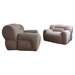 Pair of armchairs chrome & bouclé - Italy 70s