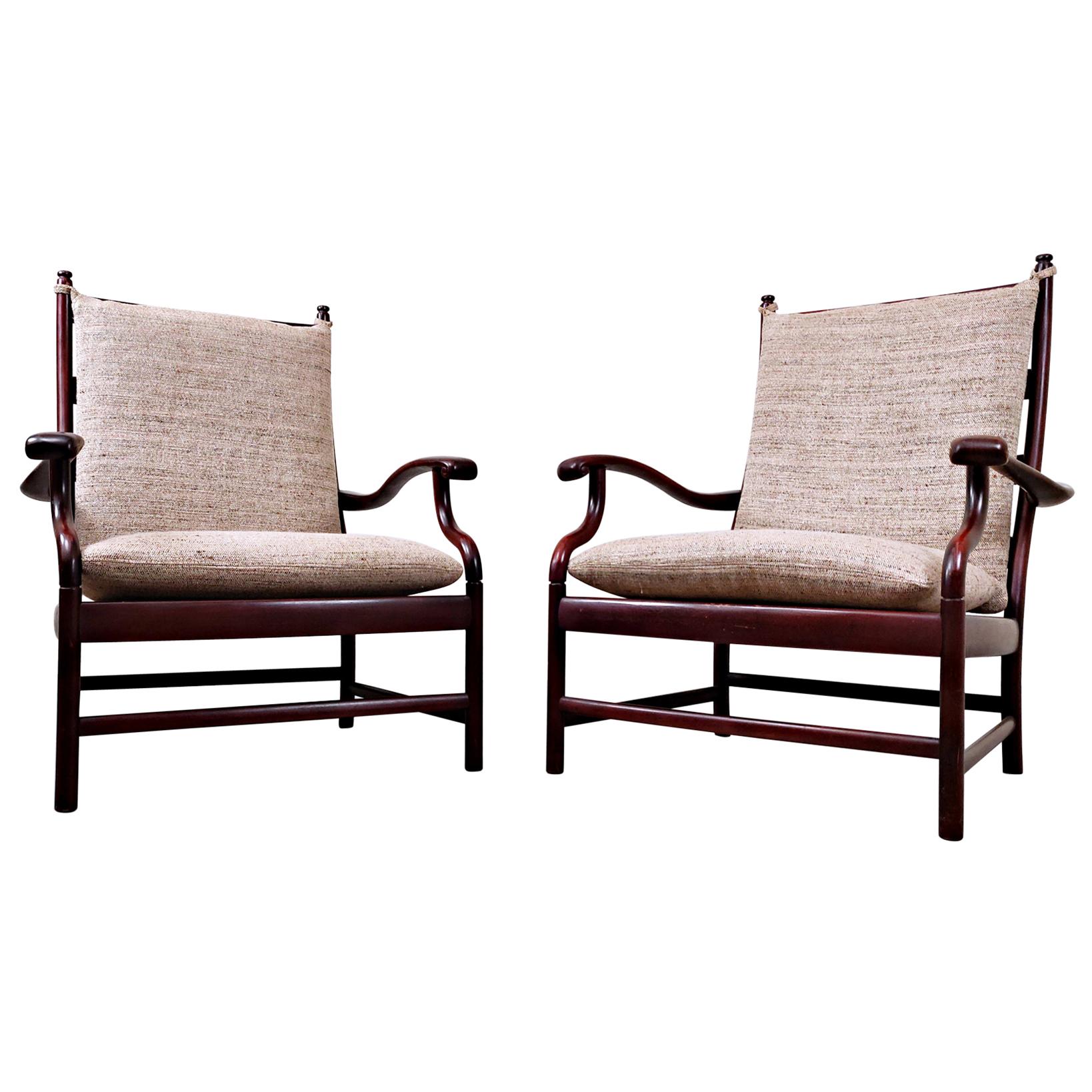 Pair of Armchairs, circa 1950, New Upholstery