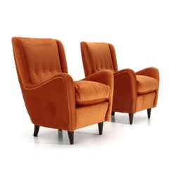 Pair of Armchairs Covered in Rust Velvet, 1950s