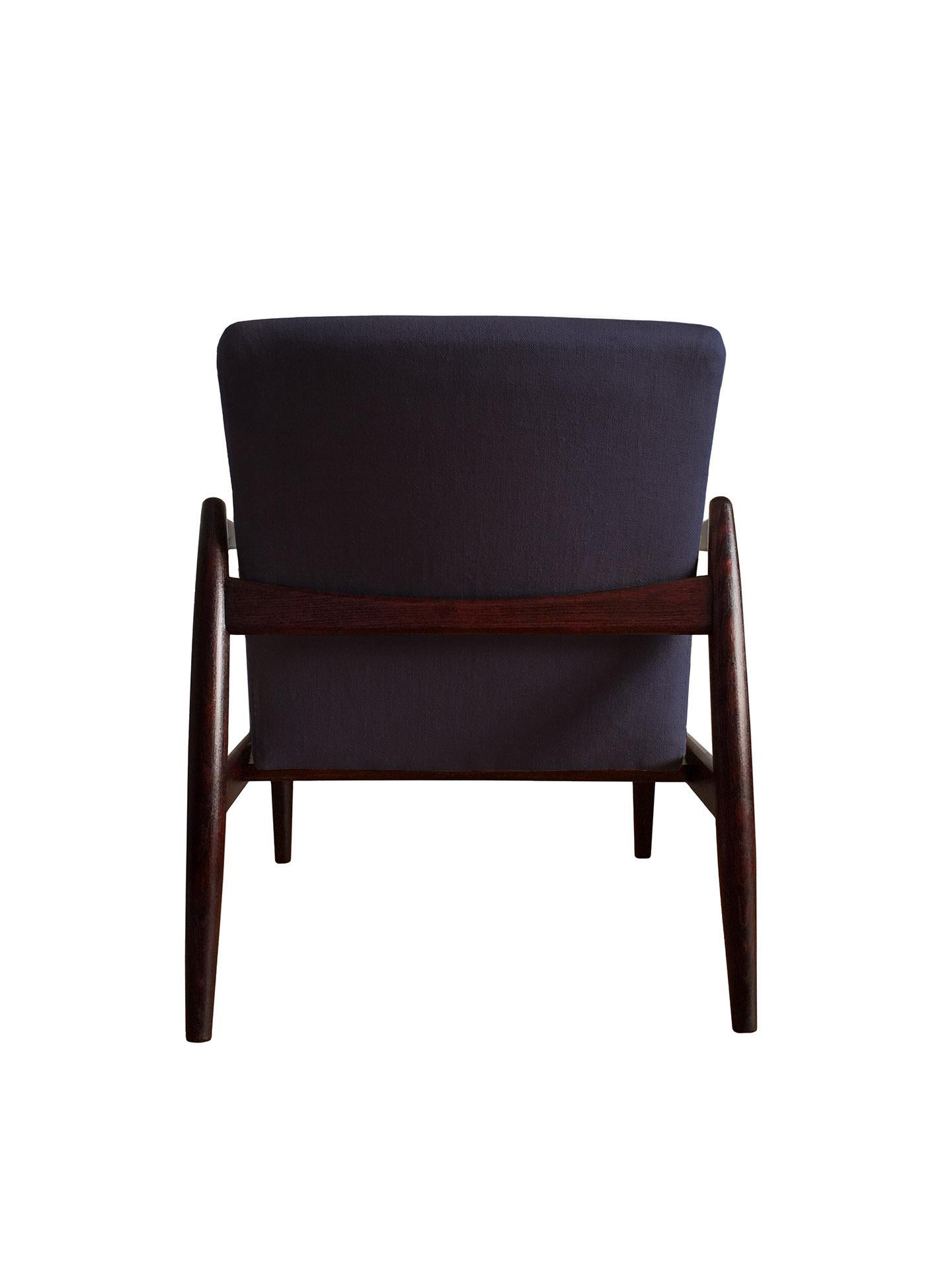 Hand-Crafted Pair of Armchairs, Dark Blue Linen, Edmund Homa, 1960s For Sale