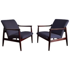 Pair of Armchairs, Dark Blue Linen, Edmund Homa, 1960s