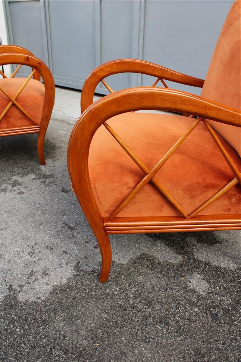 Pair of Armchairs Rust Orange Velvet Cherry Italian Design Paolo Buffa Style 4
