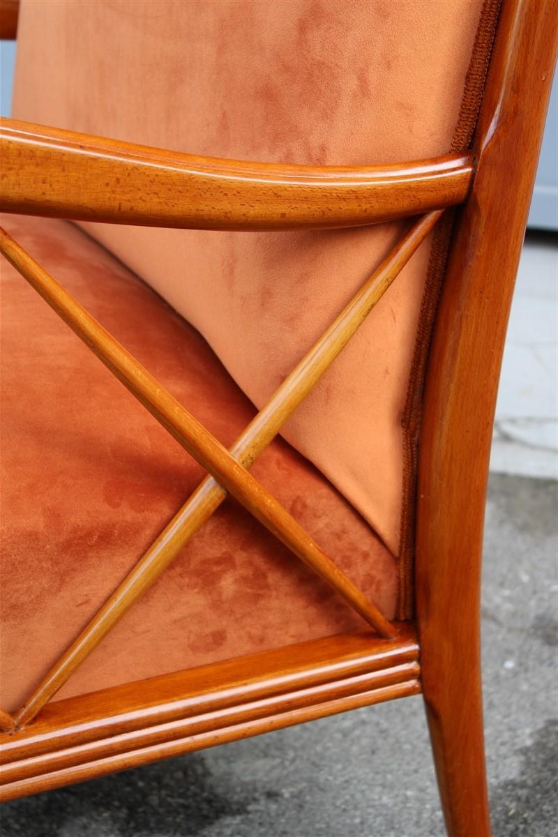 Pair of Armchairs Rust Orange Velvet Cherry Italian Design Paolo Buffa Style 5