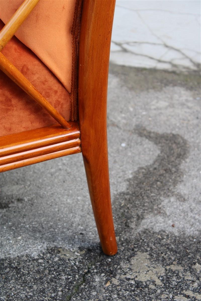 Pair of Armchairs Rust Orange Velvet Cherry Italian Design Paolo Buffa Style 6