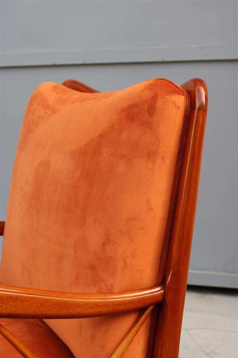 Pair of Armchairs Rust Orange Velvet Cherry Italian Design Paolo Buffa Style 8