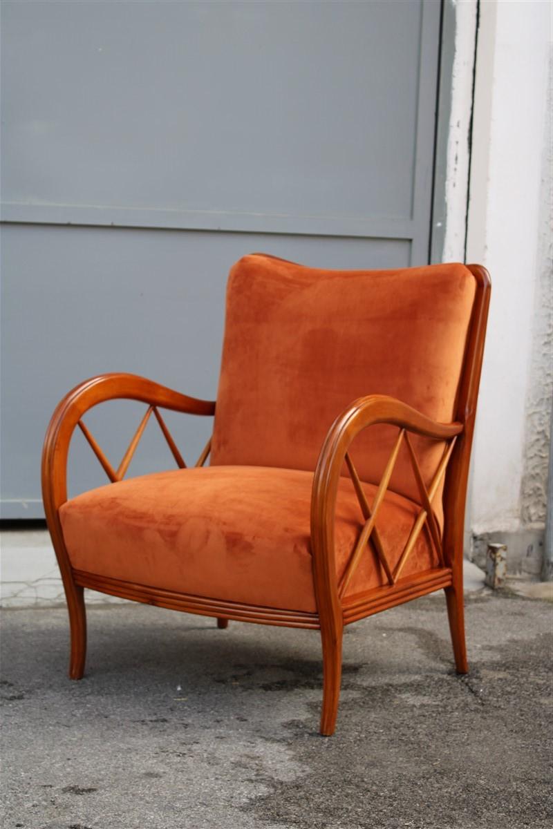 Pair of Armchairs Rust Orange Velvet Cherry Italian Design Paolo Buffa Style 9