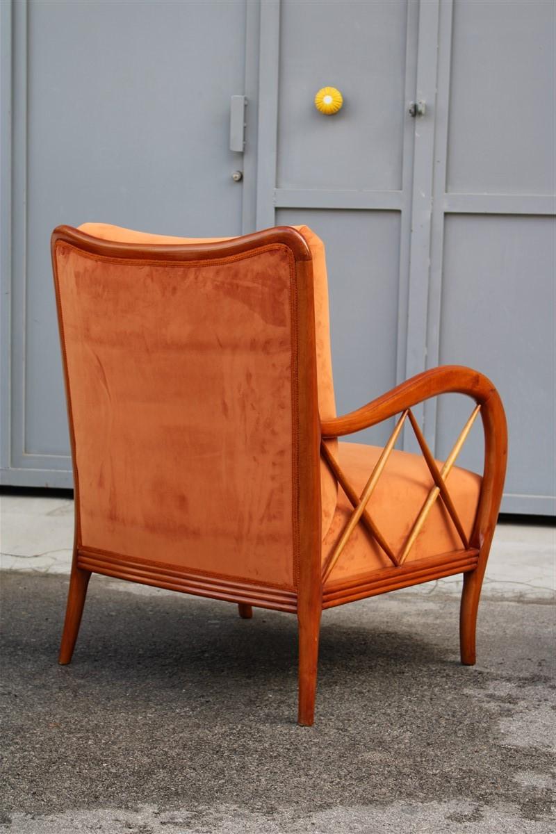 Mid-20th Century Pair of Armchairs Rust Orange Velvet Cherry Italian Design Paolo Buffa Style