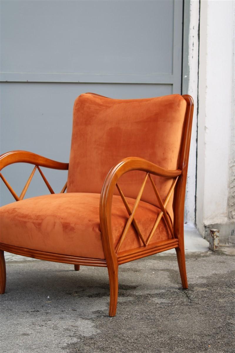 Pair of Armchairs Rust Orange Velvet Cherry Italian Design Paolo Buffa Style 1