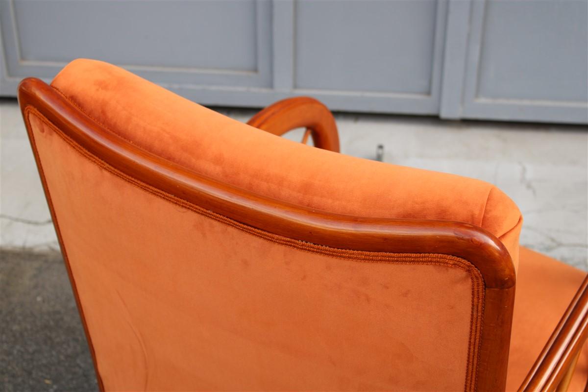 Pair of Armchairs Rust Orange Velvet Cherry Italian Design Paolo Buffa Style 2