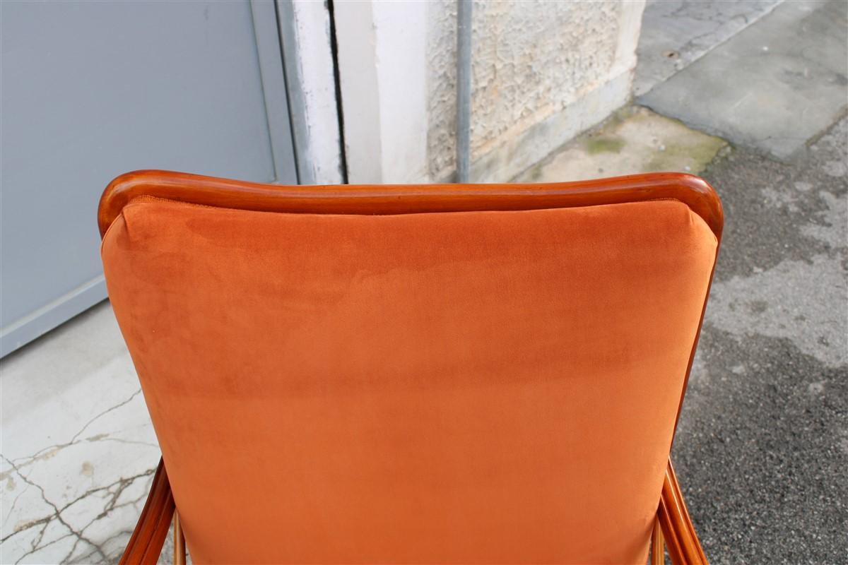 Pair of Armchairs Rust Orange Velvet Cherry Italian Design Paolo Buffa Style 3