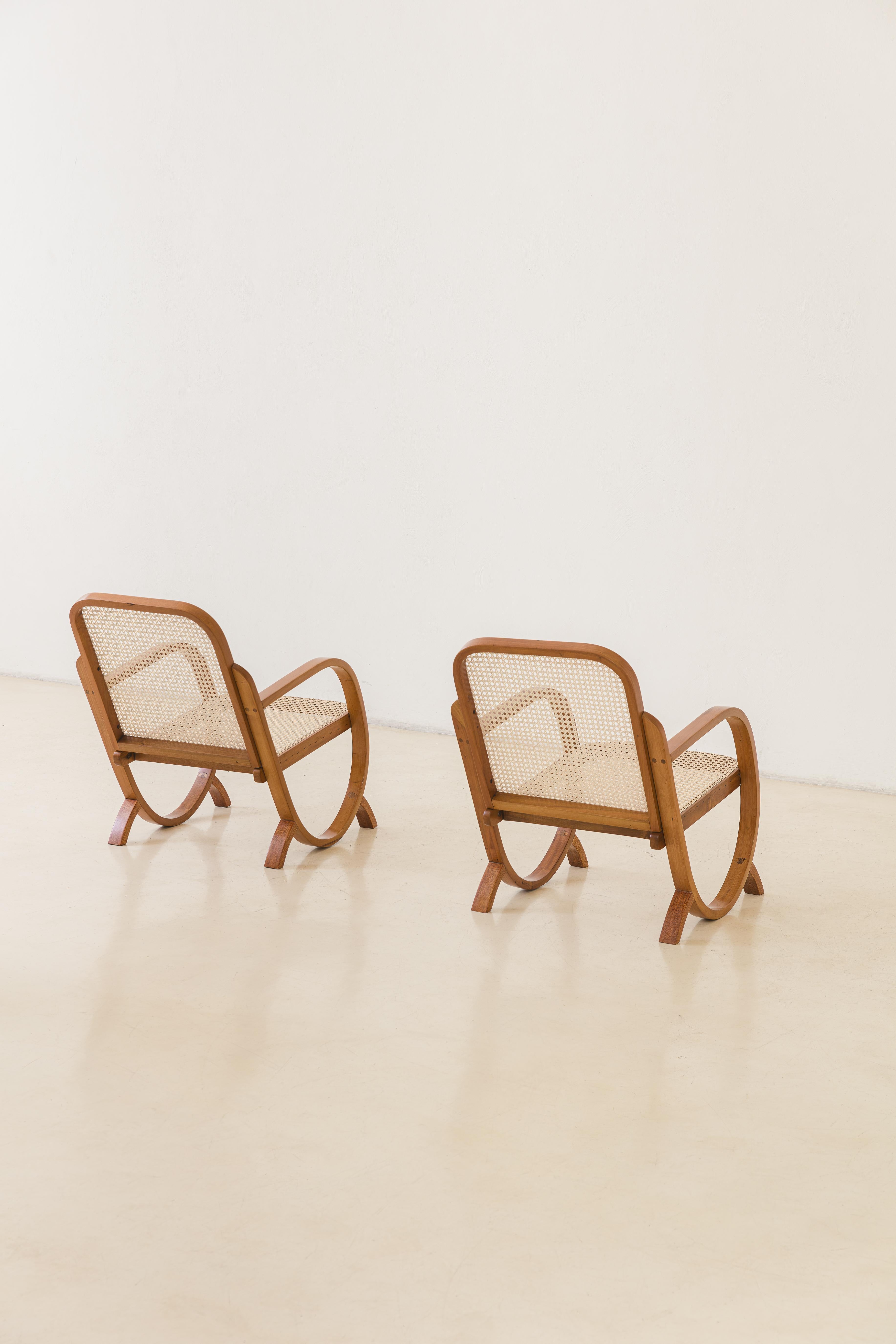 Mid-20th Century Pair of Armchairs by Moveis Gerdau, Bentwood and Cane, 1930 For Sale