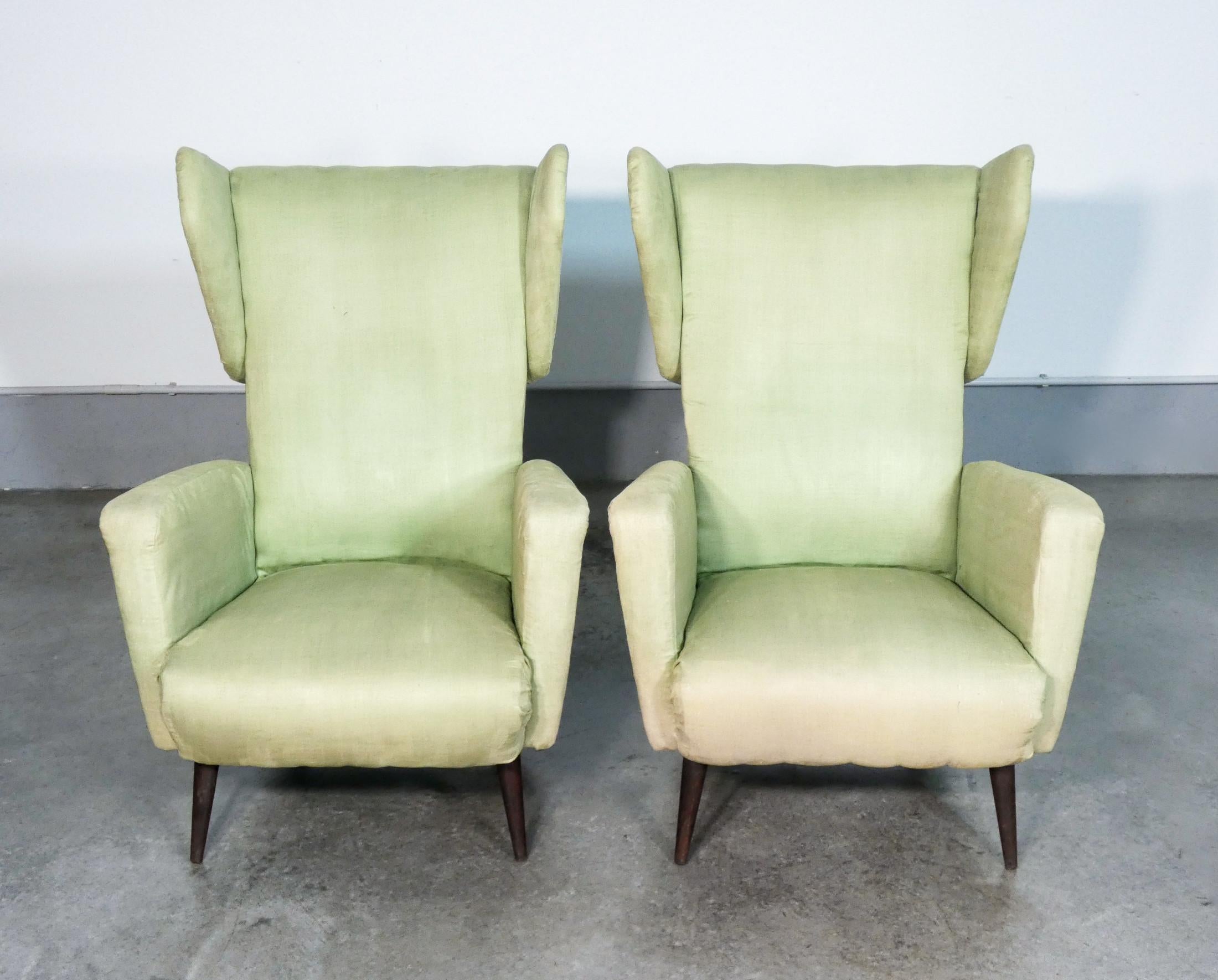 Italian Pair of Armchairs, Design Giò Ponti for Cassina, 1950s, for Hotel Royal, Naples