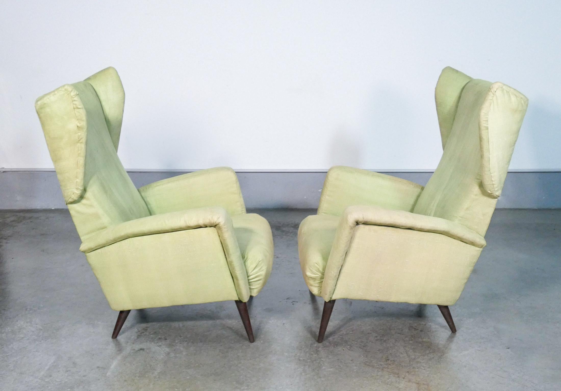 Fabric Pair of Armchairs, Design Giò Ponti for Cassina, 1950s, for Hotel Royal, Naples