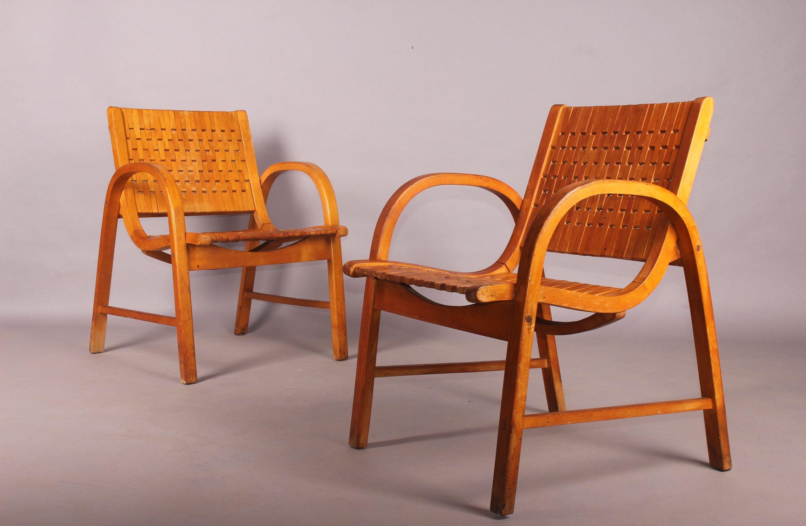 Wood Pair of Armchairs Designed by Erich Diekmann