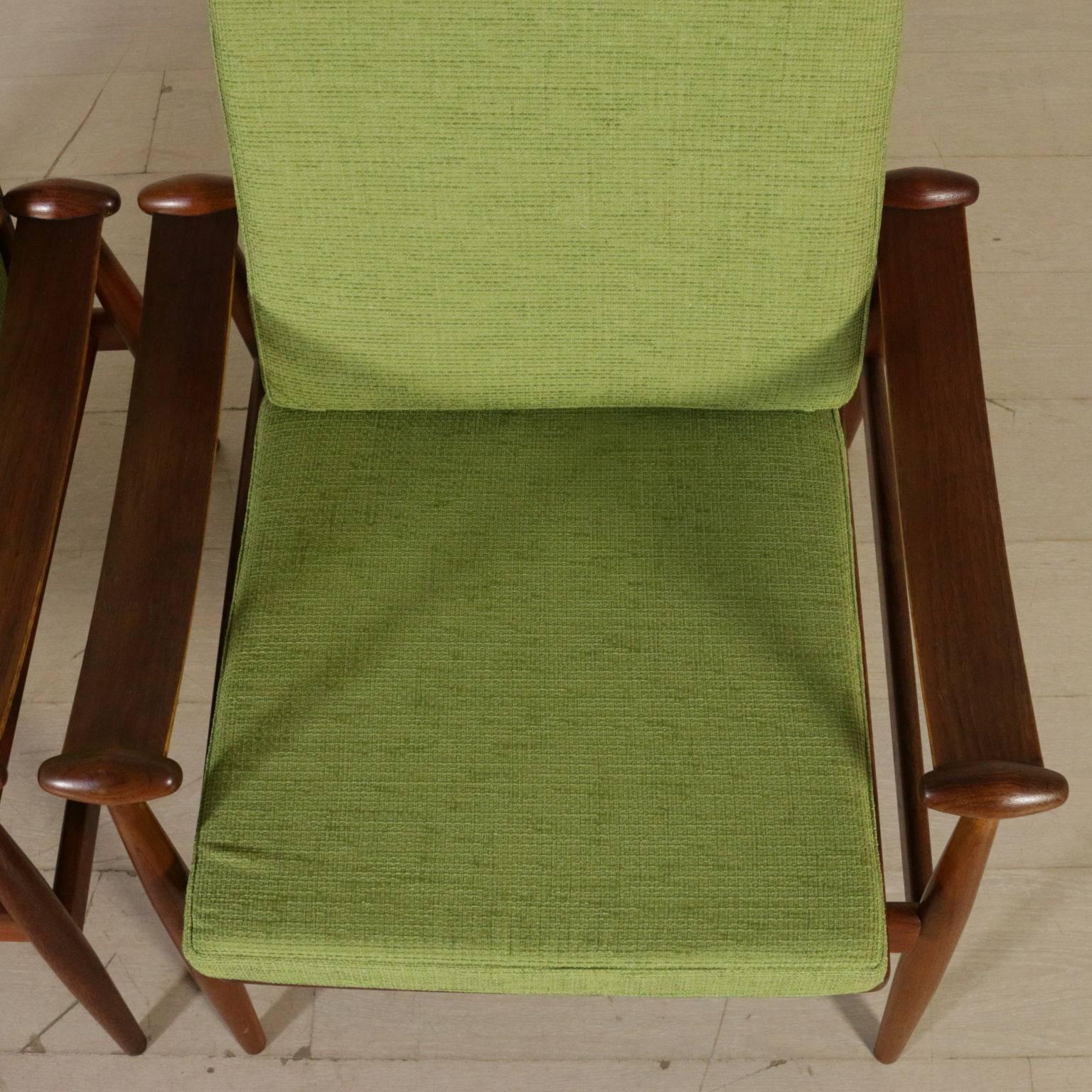 Upholstery Pair of Armchairs Designed by Finn Juhl Teak Vintage, Italy, 1950s-1960s