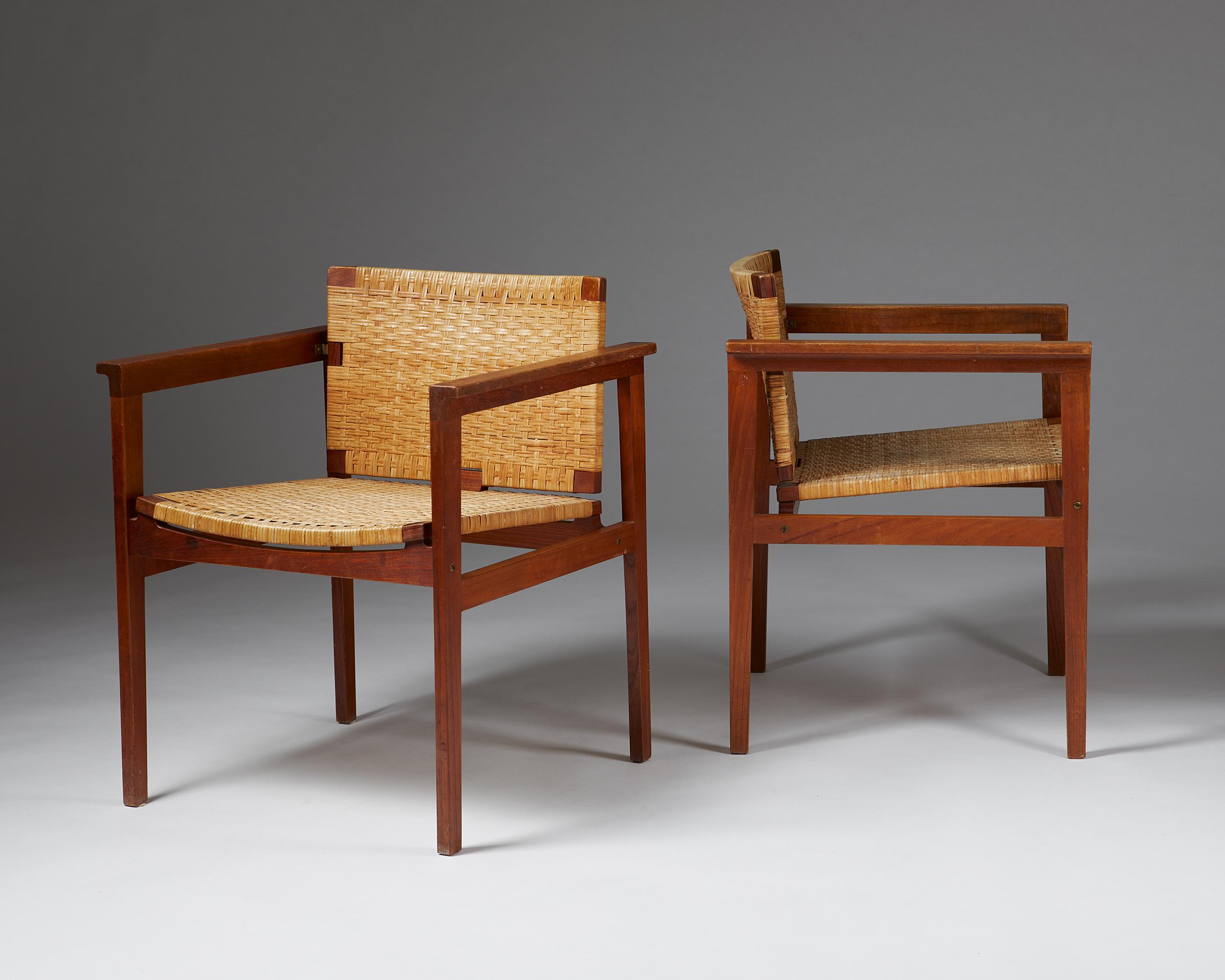 Designed by H Brockman Pedersen for Louis G Thiersen & Son.

With their boxy, rectangular aesthetic, these mid-century armchairs by H Brockman Pedersen are notable Scandinavian collectables.

The distinct pattern of squares on the backrest created