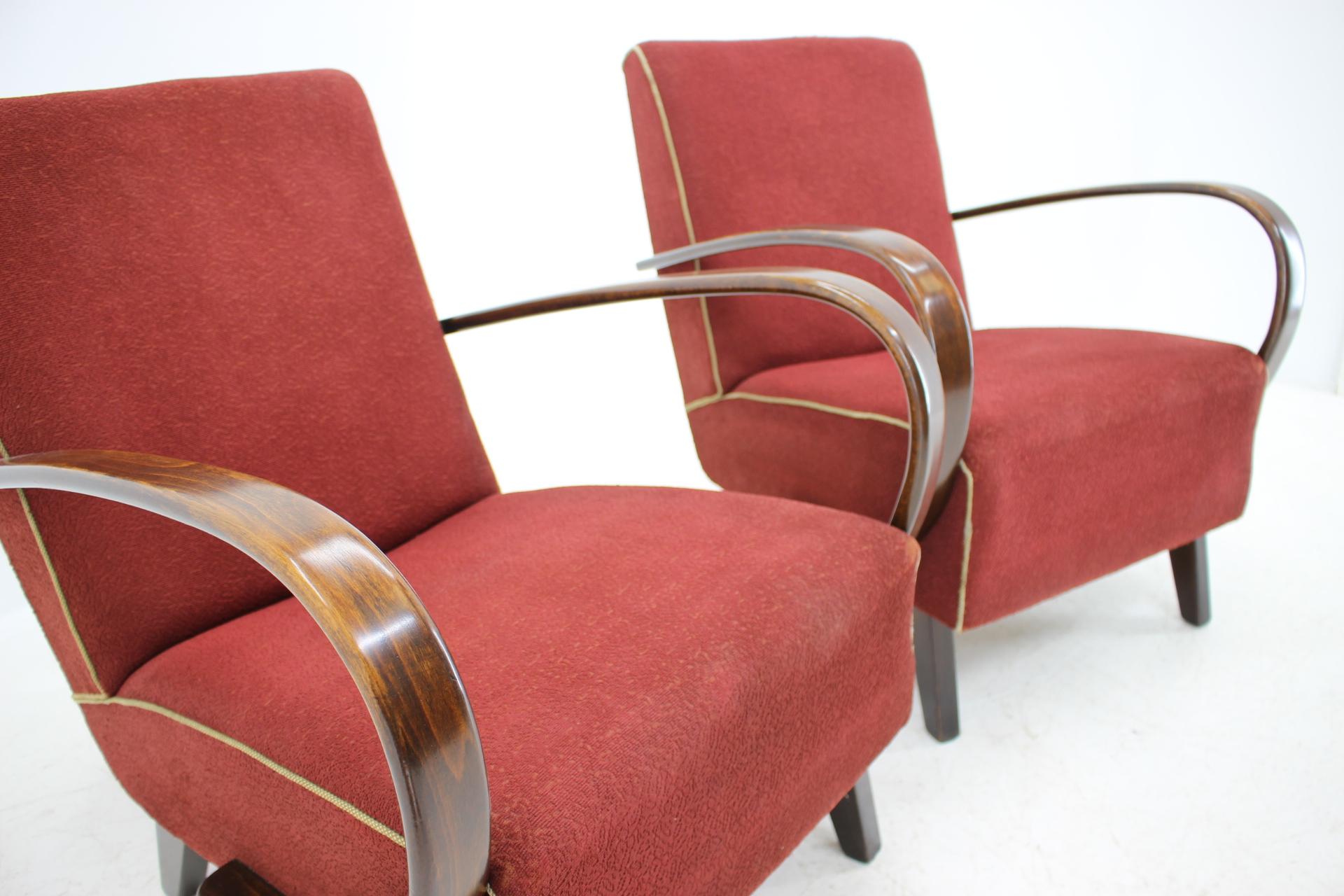 Fabric Pair of Armchairs Designed by Jindřich Halabala, 1950s