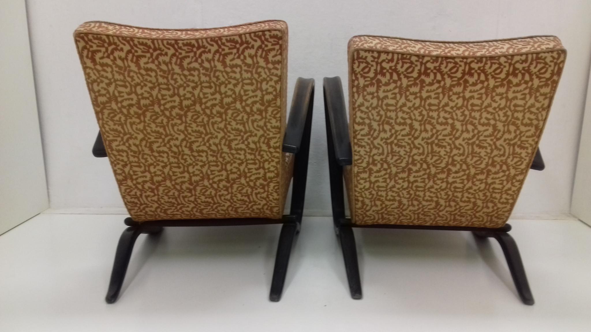 Fabric Pair of Armchairs Designed by Jindřich Halabala, Model H-269, 1954