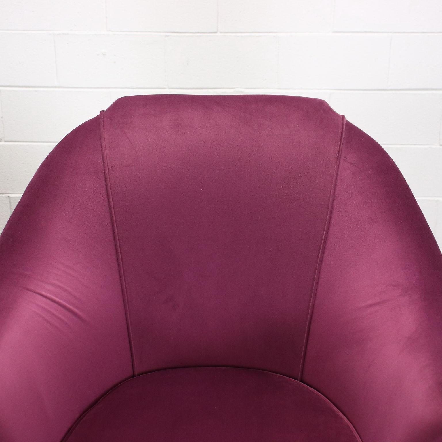 Italian Pair of Armchairs Ebony Wood Velvet Italy, 1950s