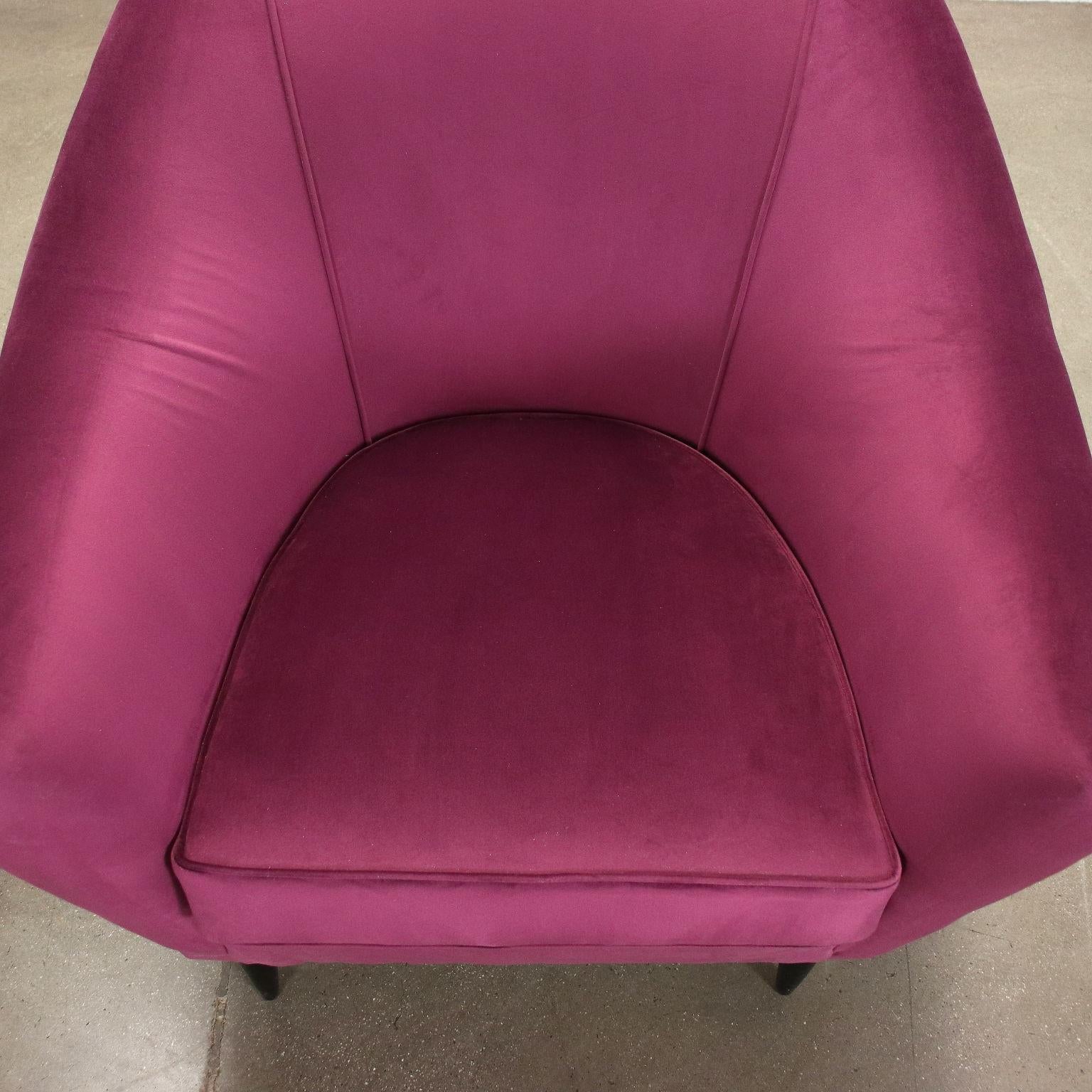 Pair of Armchairs Ebony Wood Velvet Italy, 1950s 1