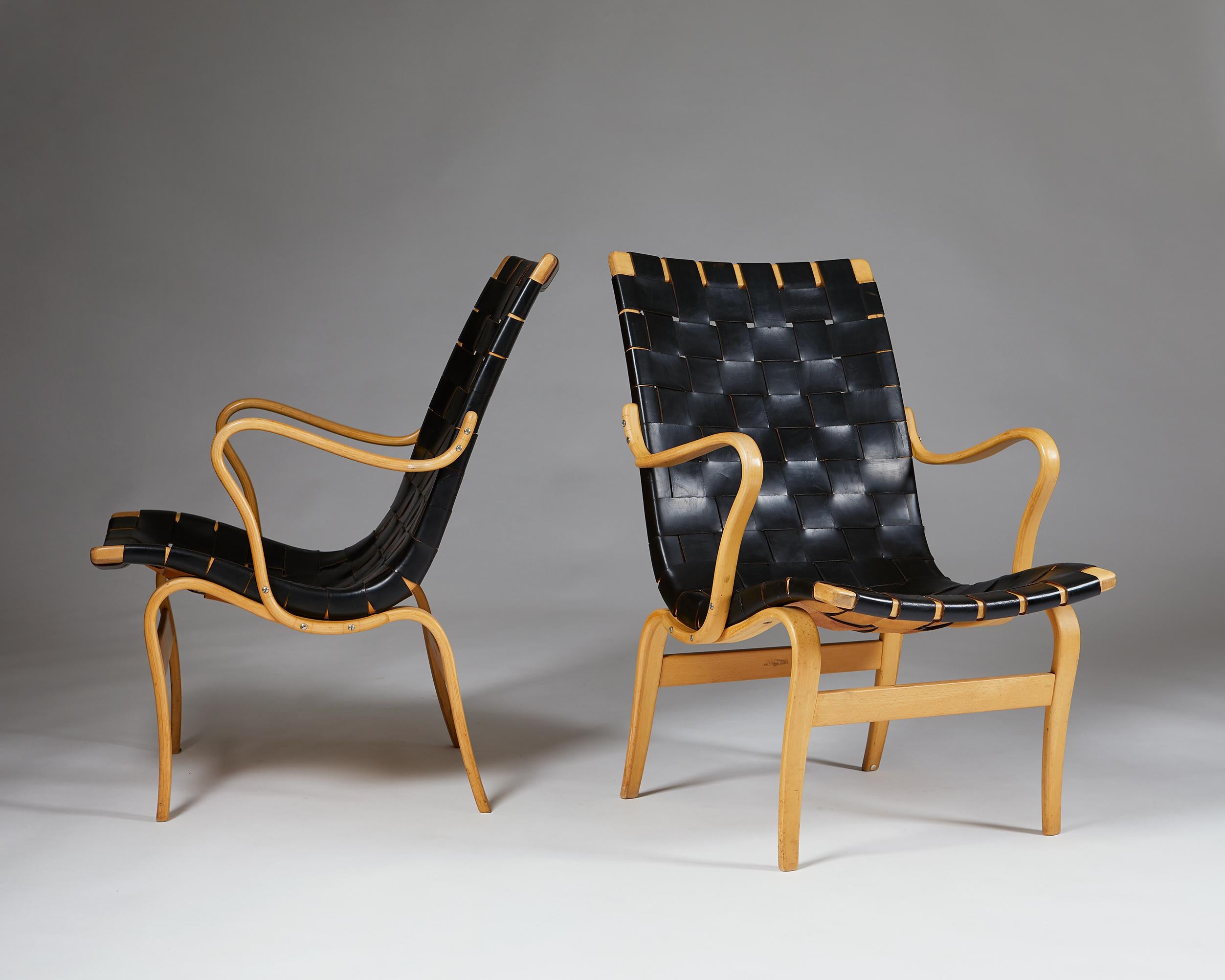 Swedish Pair of Armchairs Eva Designed by Bruno Mathsson for K. Mathsson, Sweden, 1960s