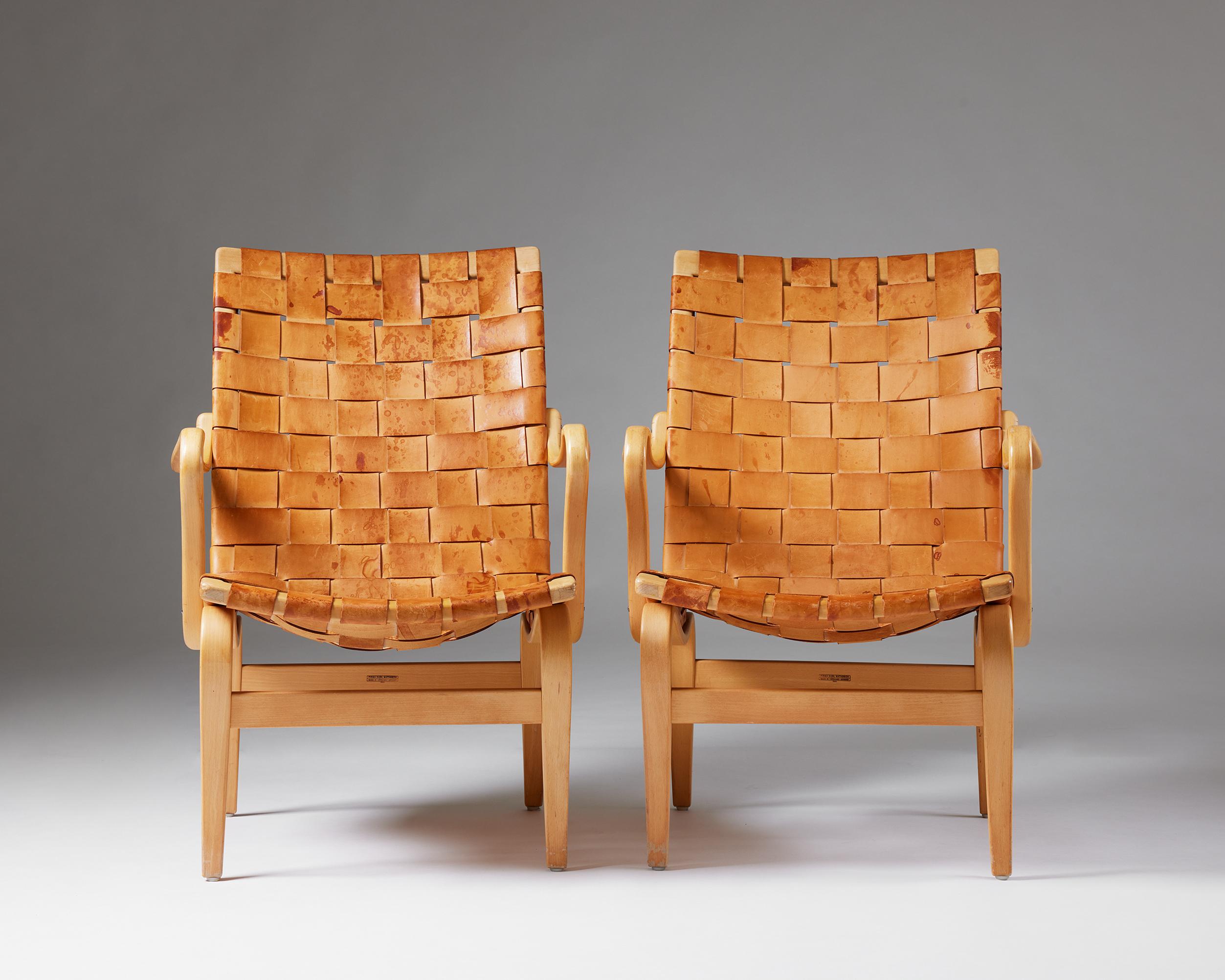Pair of armchairs ‘Eva’ designed by Bruno Mathsson for Karl Mathsson, Swedish In Good Condition For Sale In Stockholm, SE