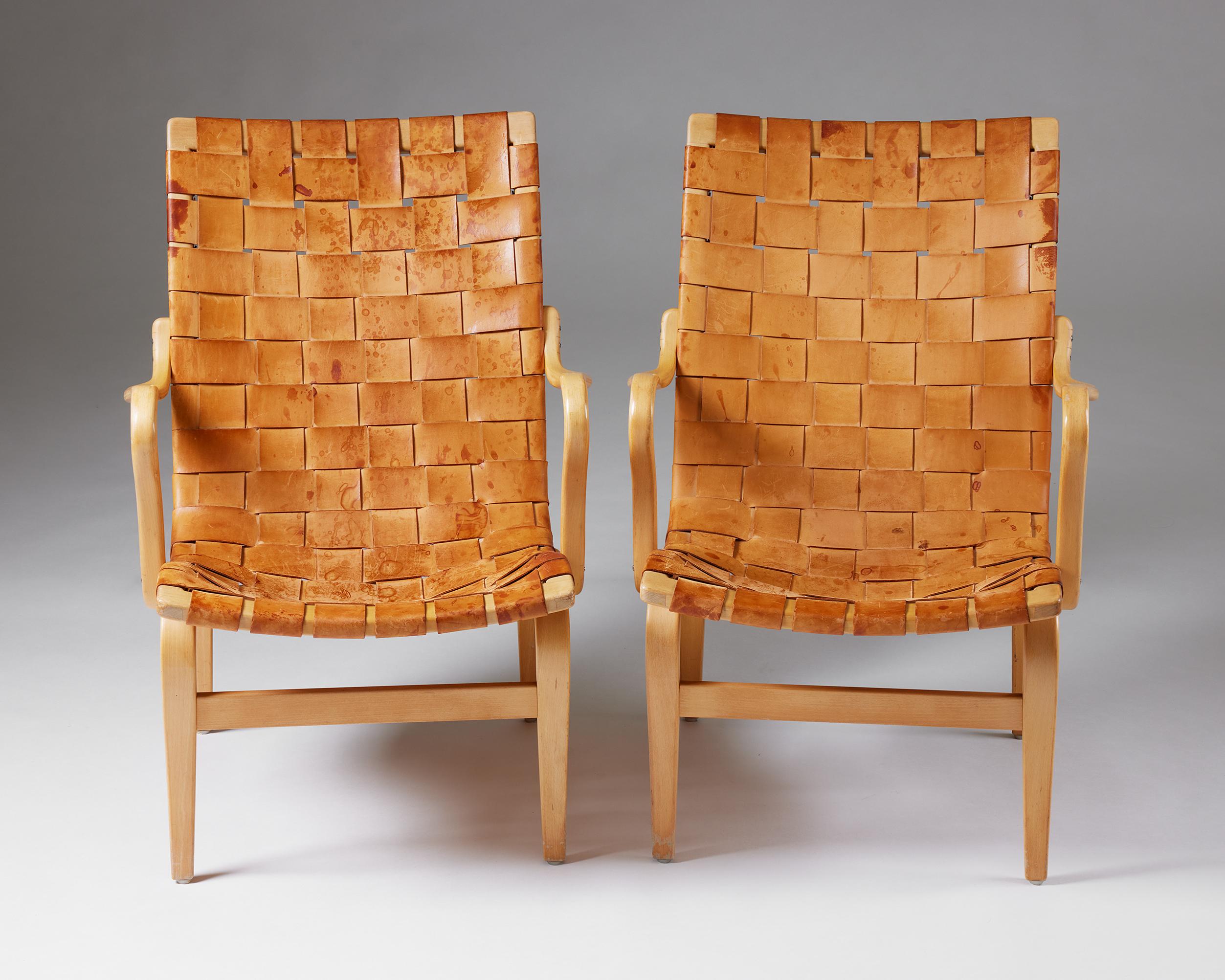Mid-20th Century Pair of armchairs ‘Eva’ designed by Bruno Mathsson for Karl Mathsson, Swedish For Sale