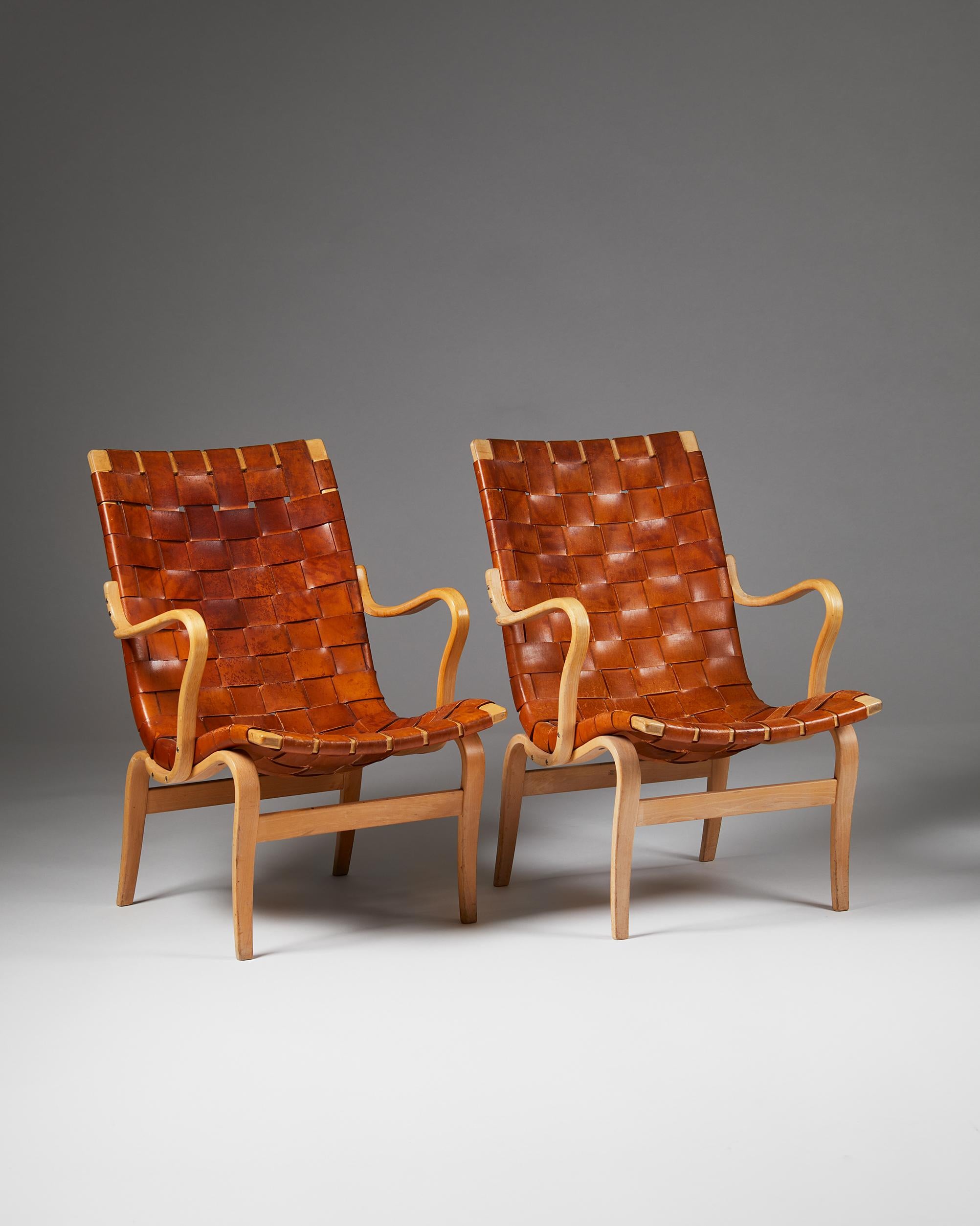 Mid-Century Modern Pair of Armchairs ‘Eva’ Designed by Bruno Mathsson for Karl Mathsson, Sweden