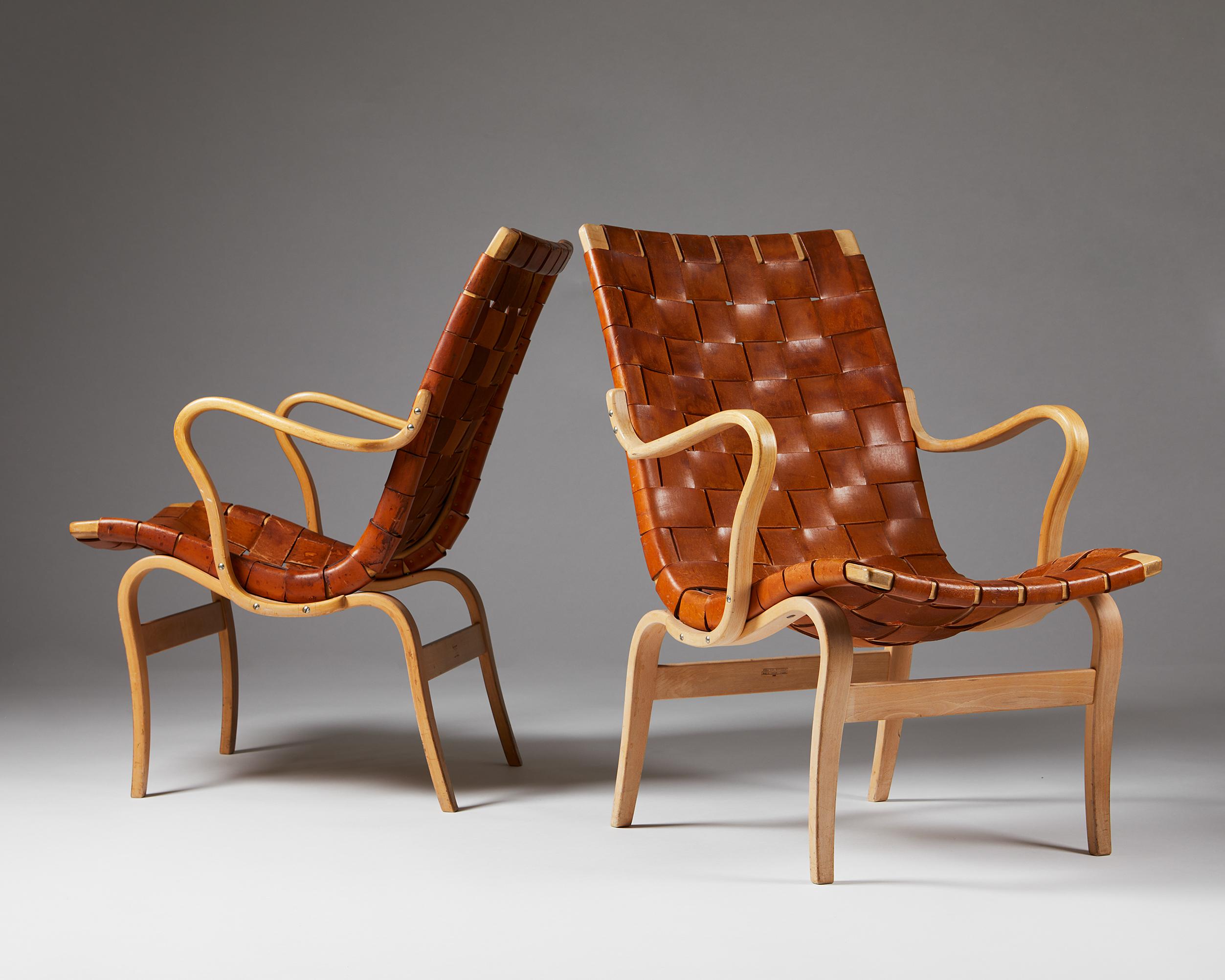 Swedish Pair of Armchairs ‘Eva’ Designed by Bruno Mathsson for Karl Mathsson, Sweden
