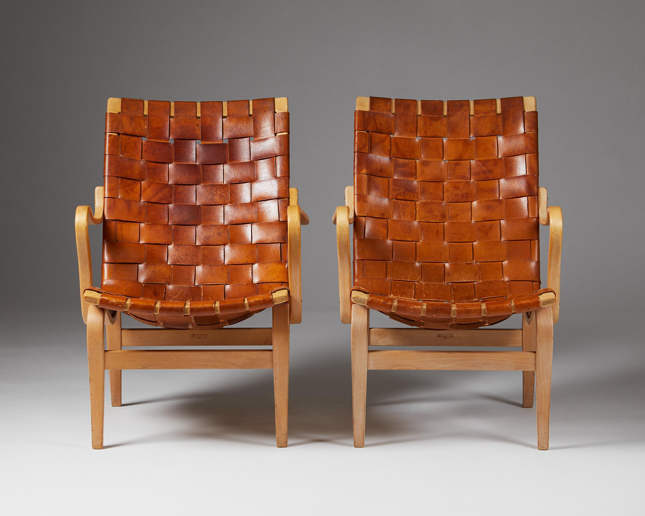 Pair of Armchairs ‘Eva’ Designed by Bruno Mathsson for Karl Mathsson, Sweden In Good Condition In Stockholm, SE