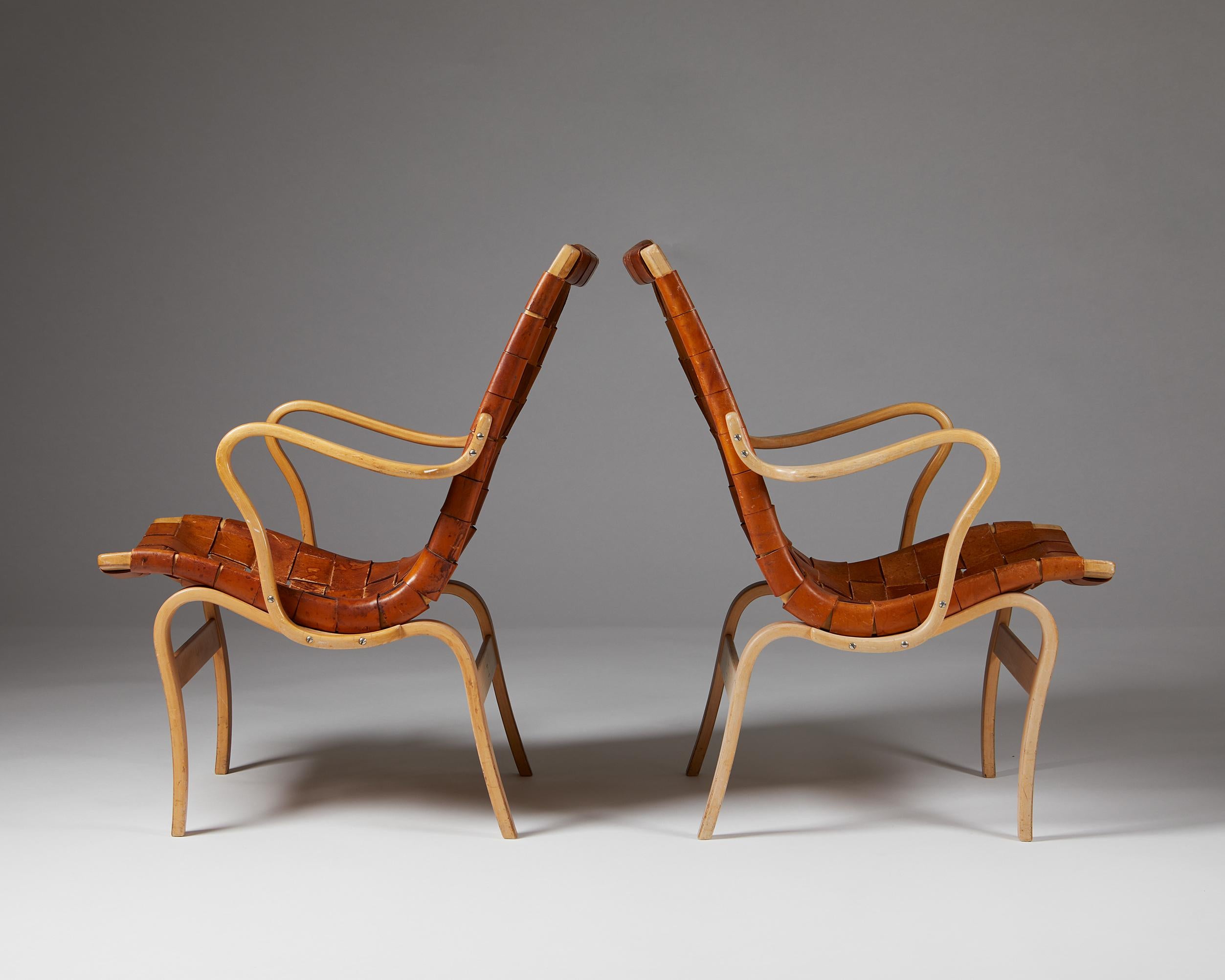 20th Century Pair of Armchairs ‘Eva’ Designed by Bruno Mathsson for Karl Mathsson, Sweden